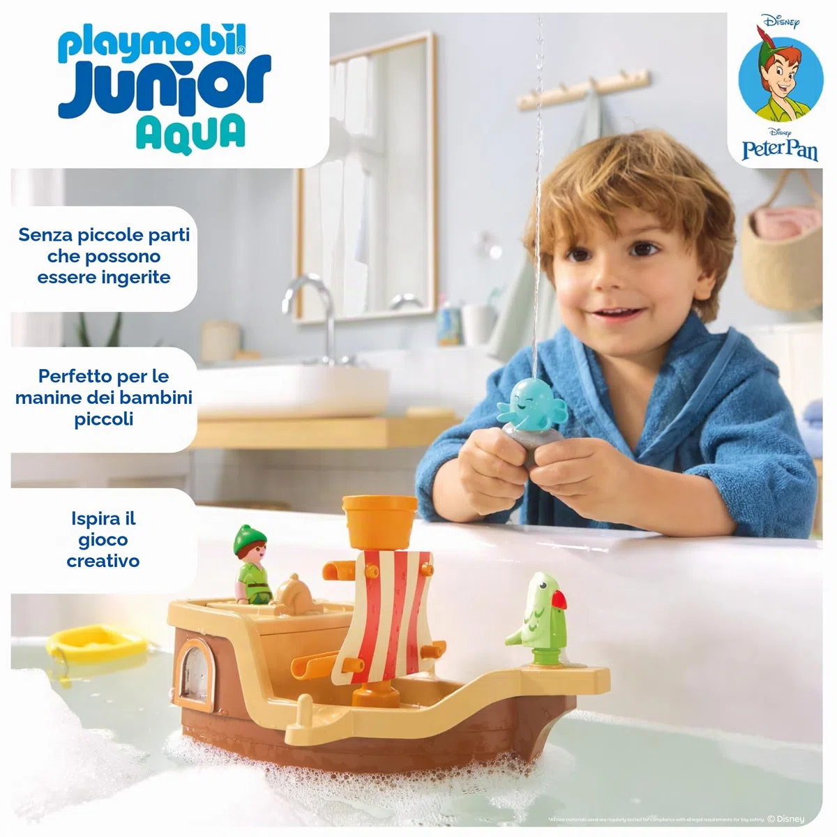 PLAYMOBIL Junior & Disney Peter Pans Pirate Ship, Giocattolo sostenibile da 1 anno in su, Regalo per i più piccoli, Promuove le abilità motorie e il gioco di ruolo, Nave pirata con figurine