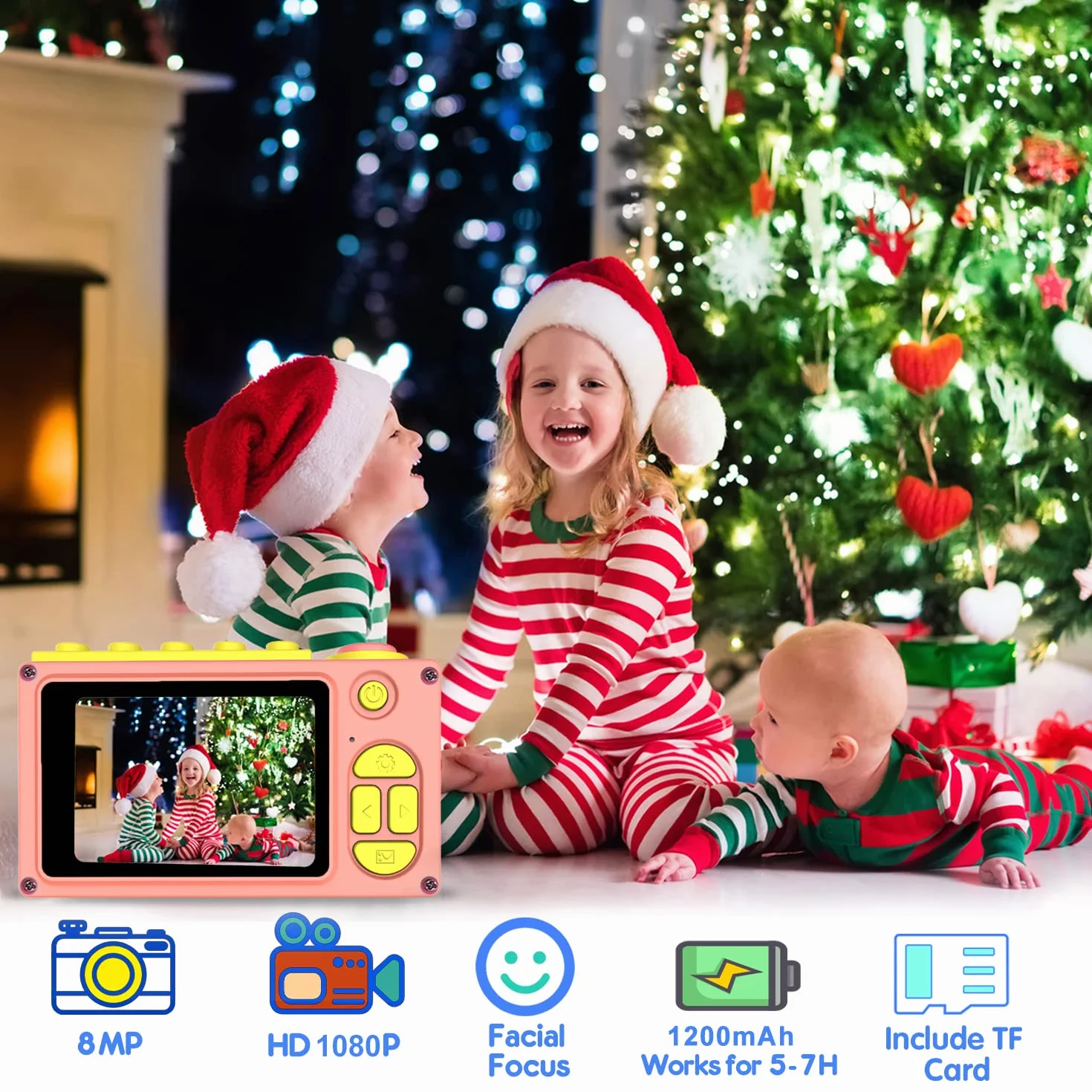 ShinePick Fotocamera per bambini impermeabile, Macchina Fotografica Bambini con scheda TF/zoom digitale 4X/8 MP, schermo LCD da 2 pollici, Mini Ricaricabile Fotocamera (rosa)
