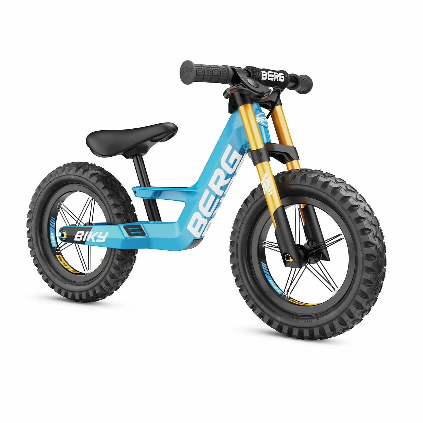BERG Biky Cross - Bicicletta da 12 pollici, per ragazzi e ragazze dai 2 anni in su, con freno a mano, pneumatici ad aria, sella regolabile in altezza e telaio leggero in magnesio