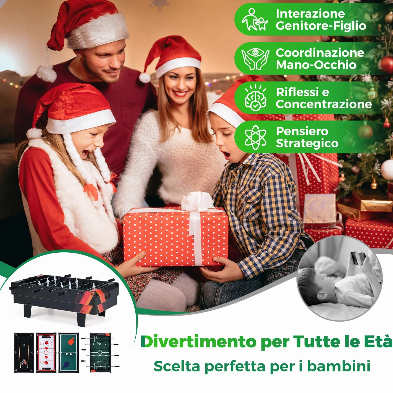COSTWAY Tavolo Multigioco, Gioco Multifunzione 4 in 1-Calcio Balilla, Tavolo da Biliardo, Ping Pong, Air Hockey, Calcetto Multigioco per Adulti e Bambini, Casa Feste Bar (Nero)