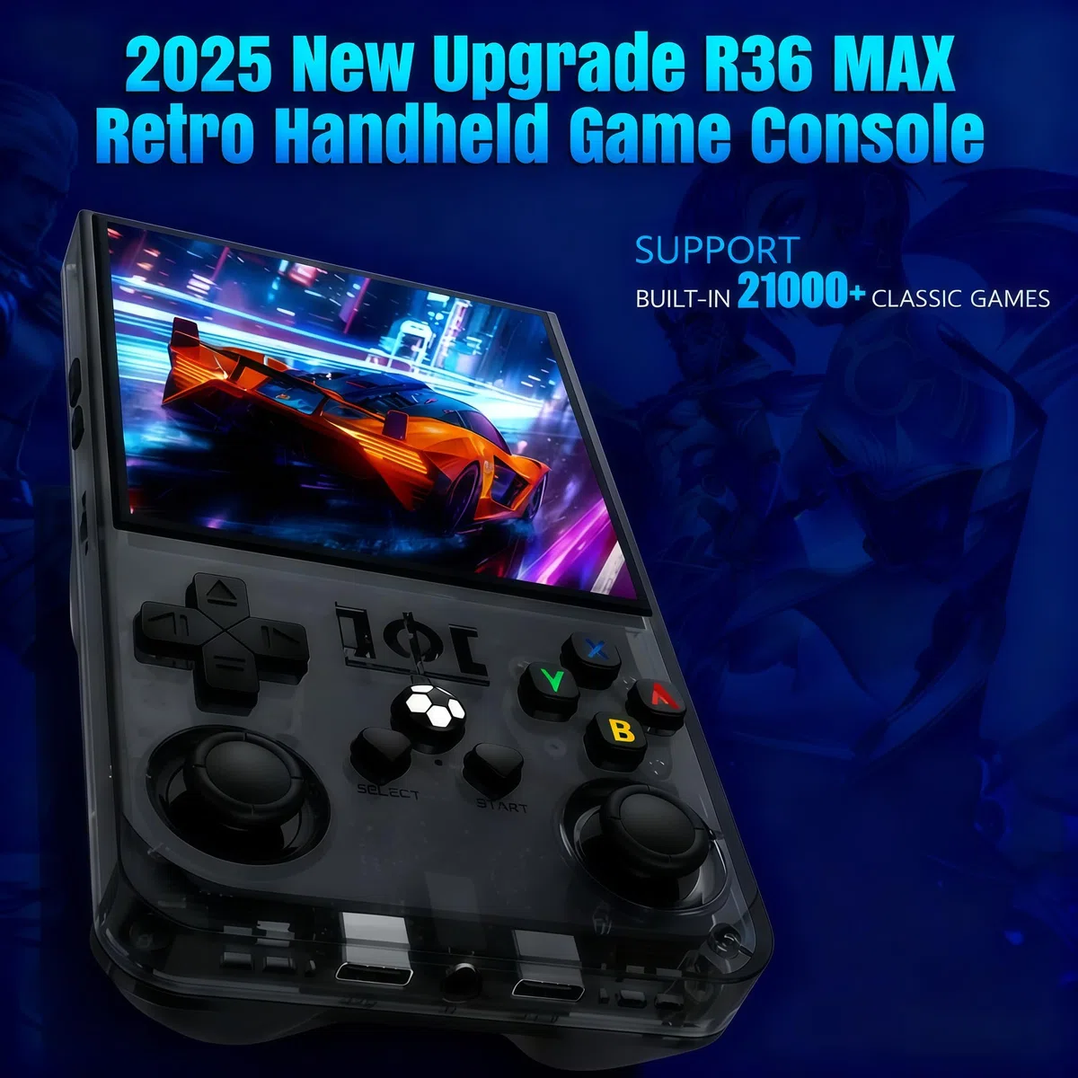 R36MAX 2025 Console di gioco portatile retrò, schermo 4K HD IPS da 4 pollici, sistema Linux open source, oltre 21000 giochi precaricati, memoria 128 GB, batteria 4000 mAh, console di gioco portatile