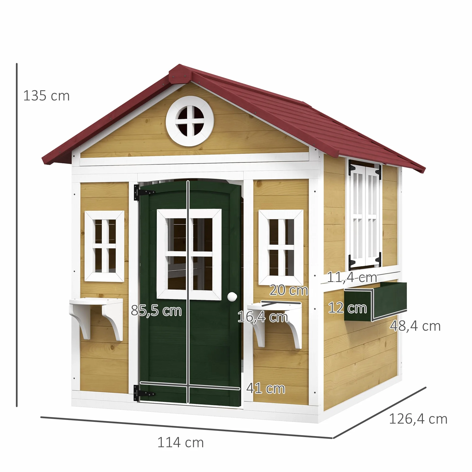 Outsunny Casetta da giardino in legno per bambini 114x126,4x135 cm