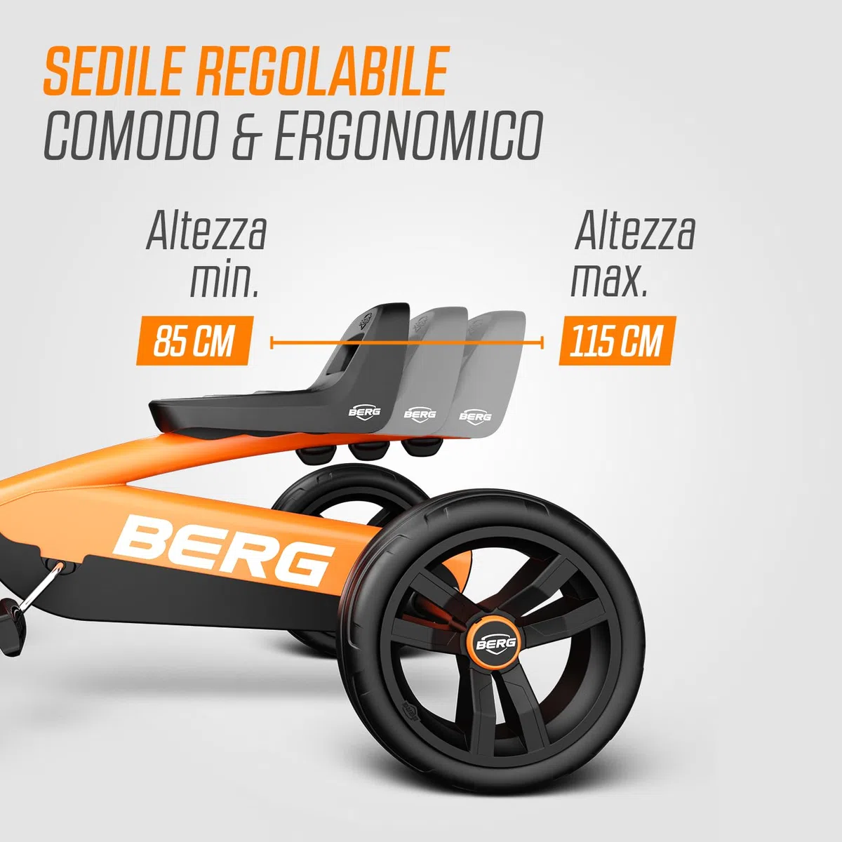 BERG Buzzy Arancione Go-Kart a Pedali per Bambini 2-5 Anni | Macchinina Cavalcabile con 4 Ruote Stabili e Sedile Regolabile