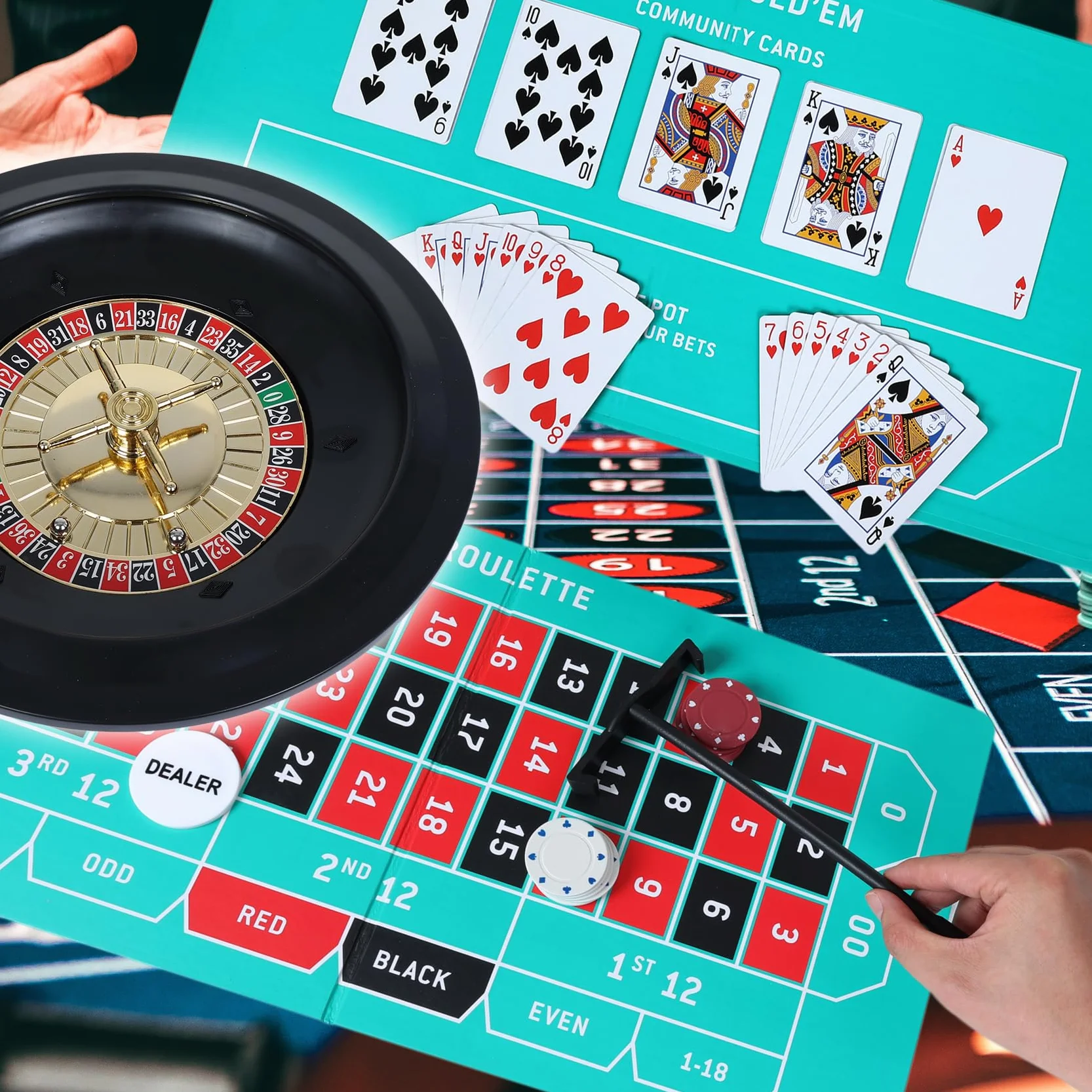 GOTHINK Set di Casinò con Roulette da 25,4 cm, 200 Carte, Strumento di Punti, 2 Palline e Gioco di Texas Hold’em – Ideale per Feste e Celebrazioni