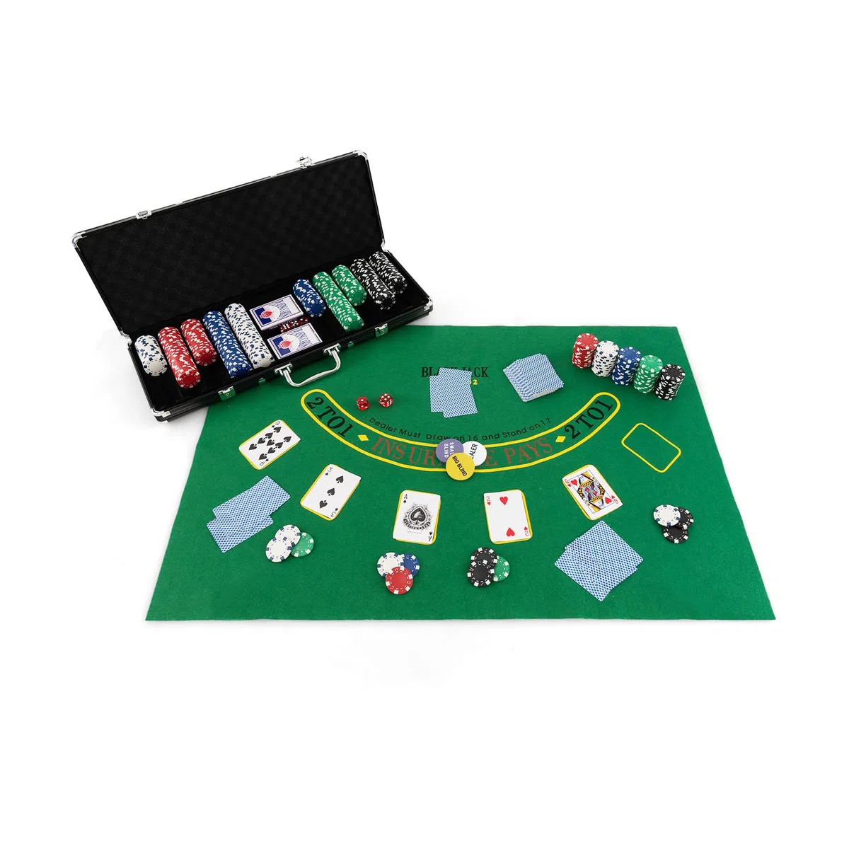 COSTWAY Chips Poker Set da Poker di 500 Chips, Inclusi 2 Mazzi di Carte da Poker 5 Dadi 1 Pulsante Dealer Valigetta in Alluminio (Argento)