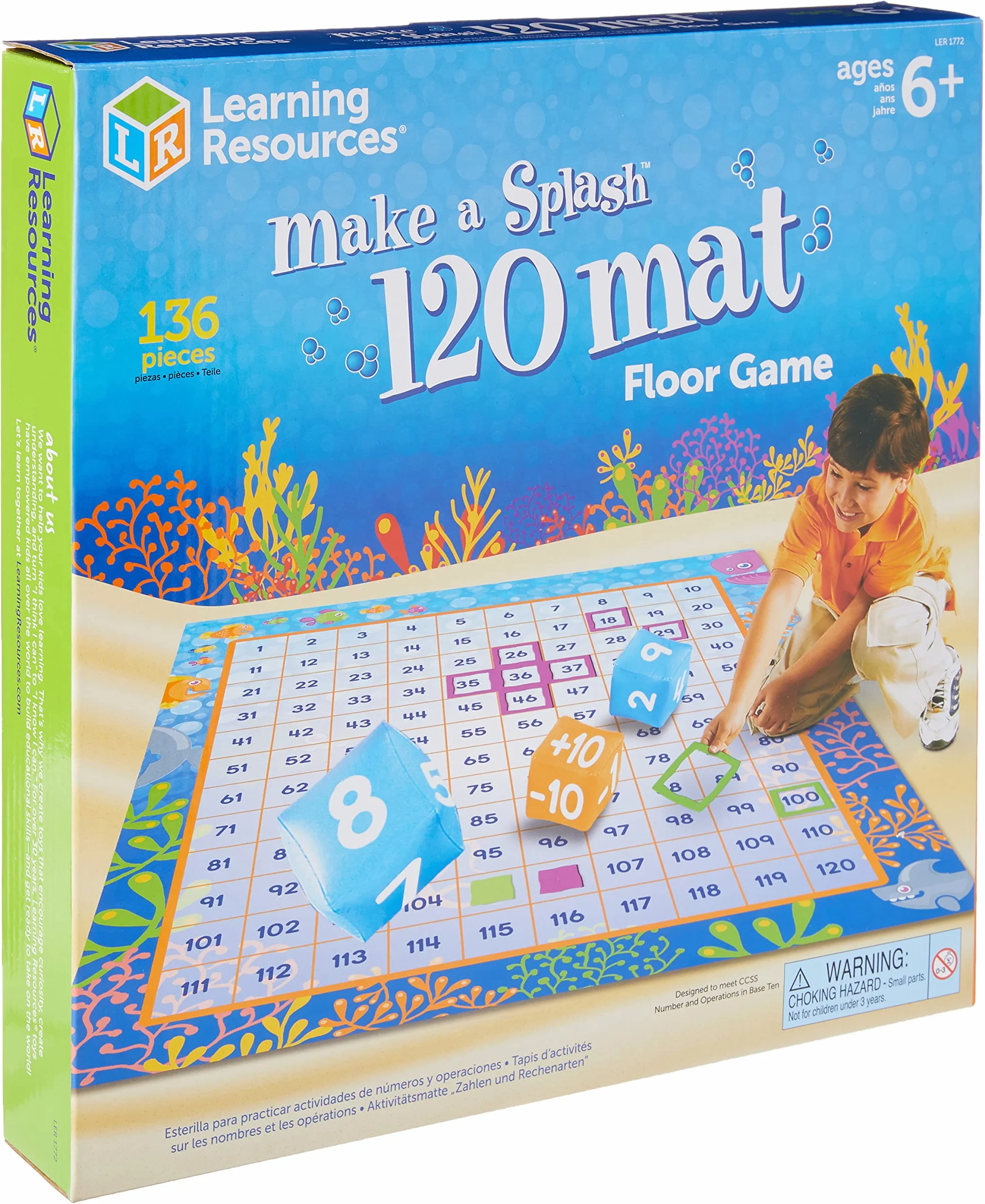 Learning Resources Make a Splash Tappeto Matematico da Pavimento 120 Numeri per Bambini 6+ Gioco Educativo STEM Addizioni Sottrazioni Regalo Natale Scuola