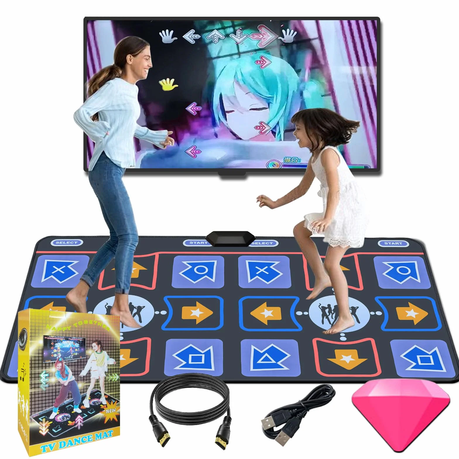 Tappetino da Ballo per Bambini e Adulti, Doppio utente per TV, Morbido Tappetino da Ballo in Flanella per Esercizi e Giochi, Plug & Play Giochi di Famiglia, Regali per Ragazze e Ragazzi
