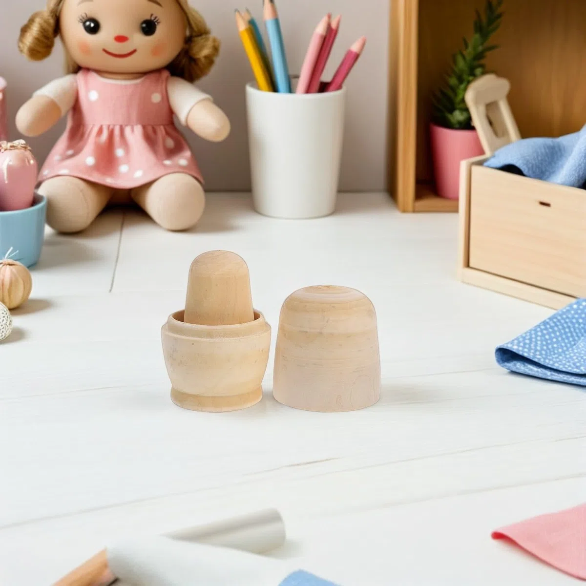 Set 5 Pezzi Bambole Matrioska in Legno da Colorare, Kit Educativo Fai da Te per Bambini
