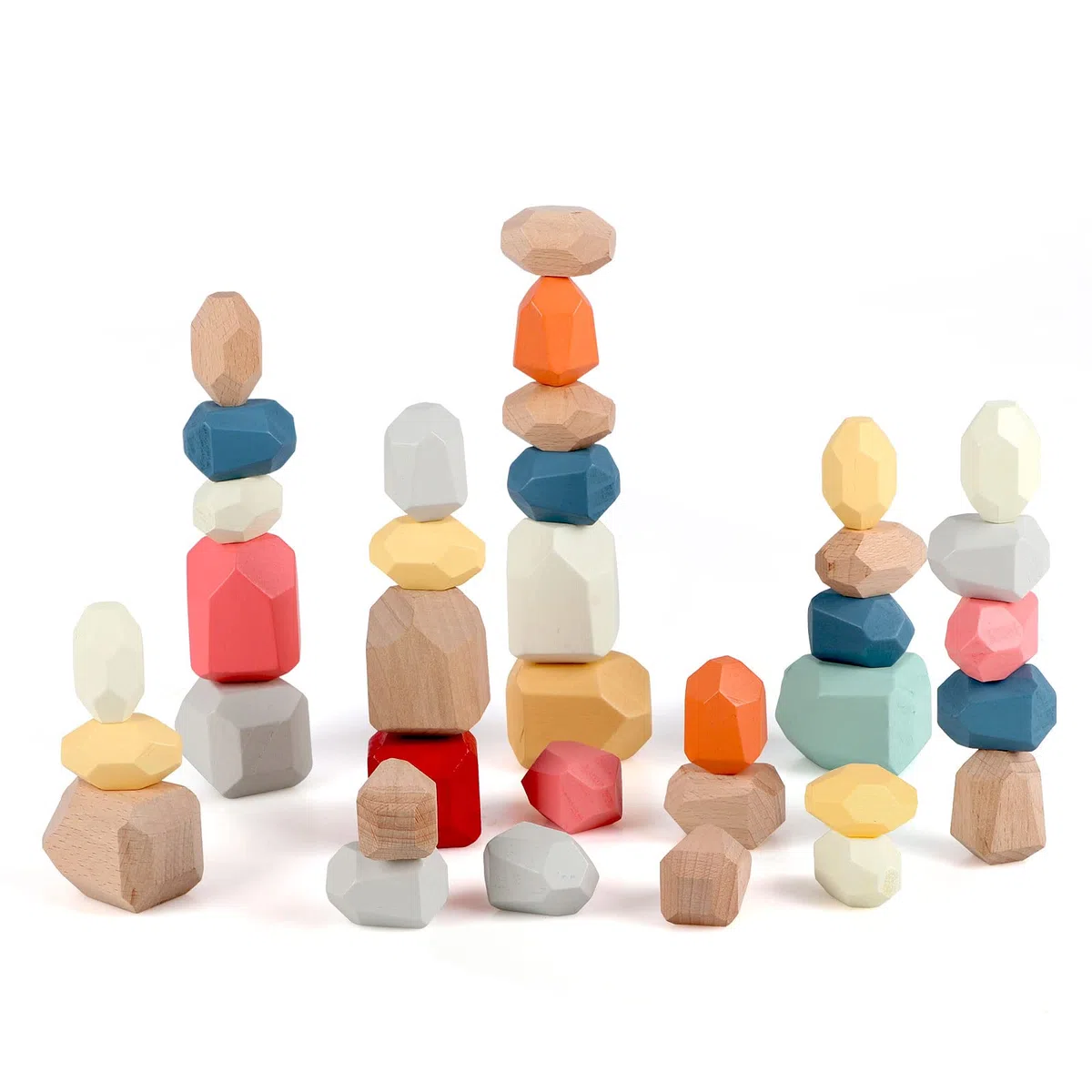 Jacootoys 36 pezzi Impilabile Pietra Blocchi costruzione di legno Giocattoli per bambini 3 anni