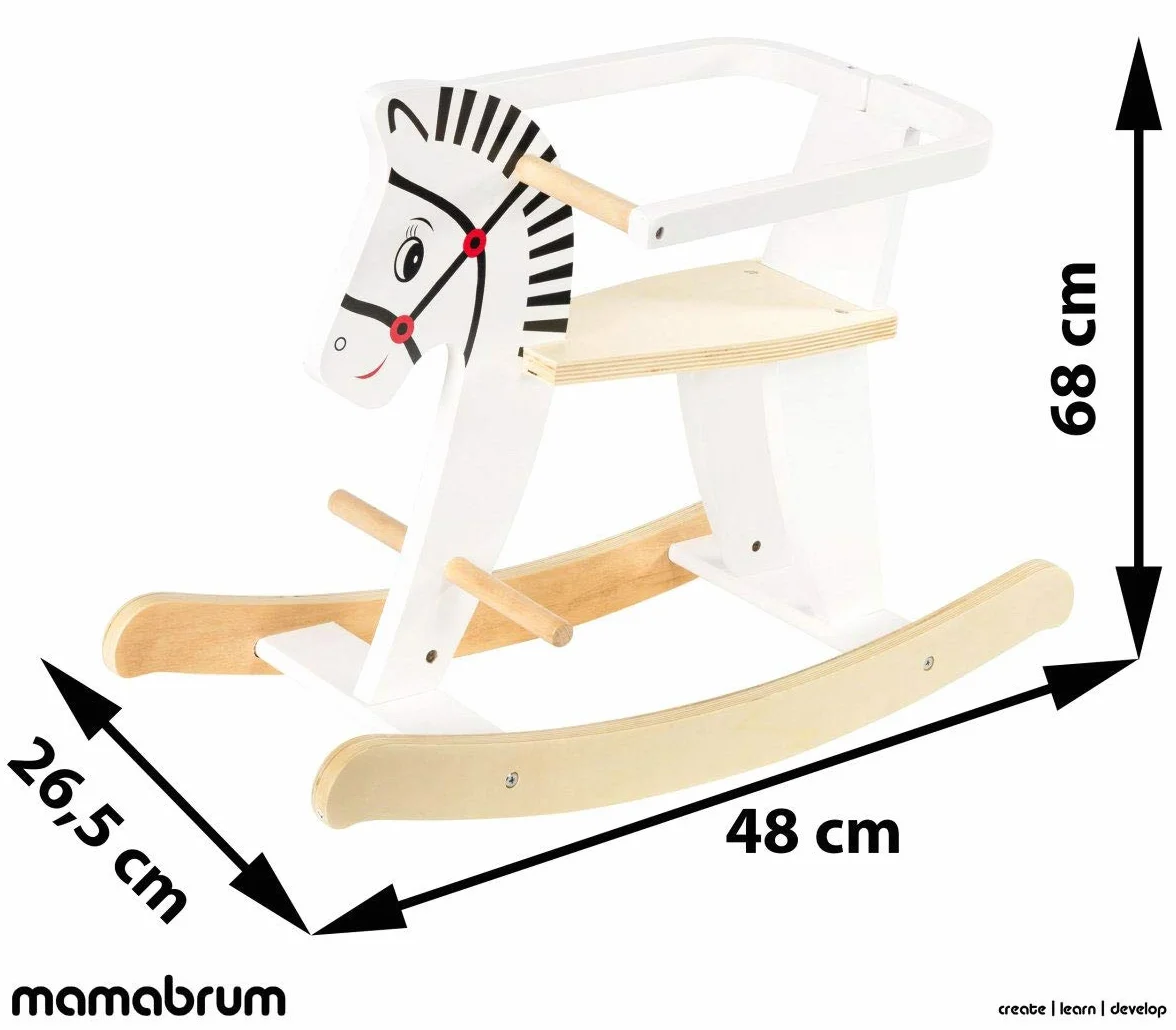 Cavallo a dondolo in legno mamabrum con barriere di sicurezza rimovibili - Giocattolo tradizionale per bambini dai 12 mesi - Alternativa sicura ed ecologica ai giochi da giardino
