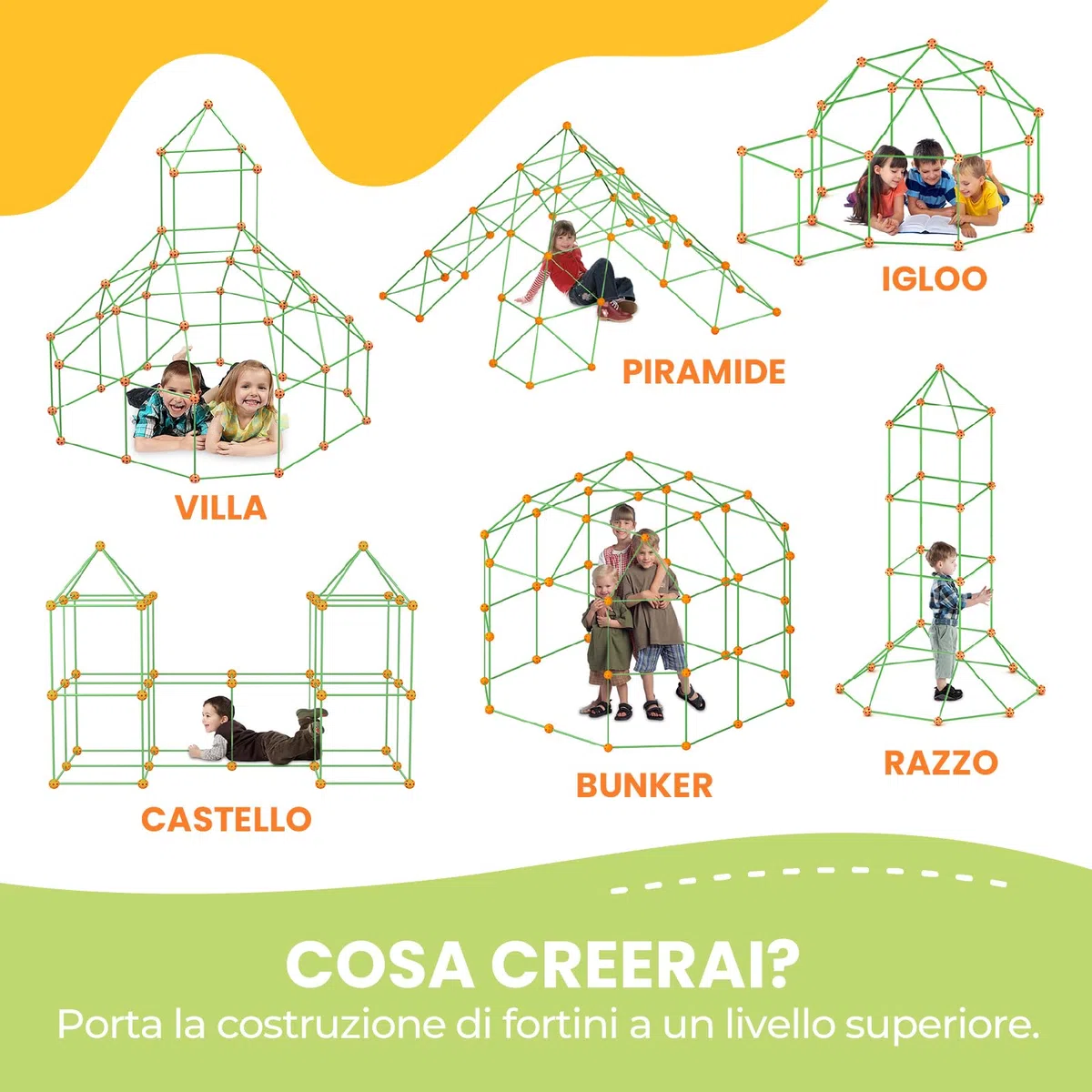 Tiny Land 130 pezzi Kit di costruzione forte bambini - Giocattolo creativo STEM Castelli fai-da-te Tenda