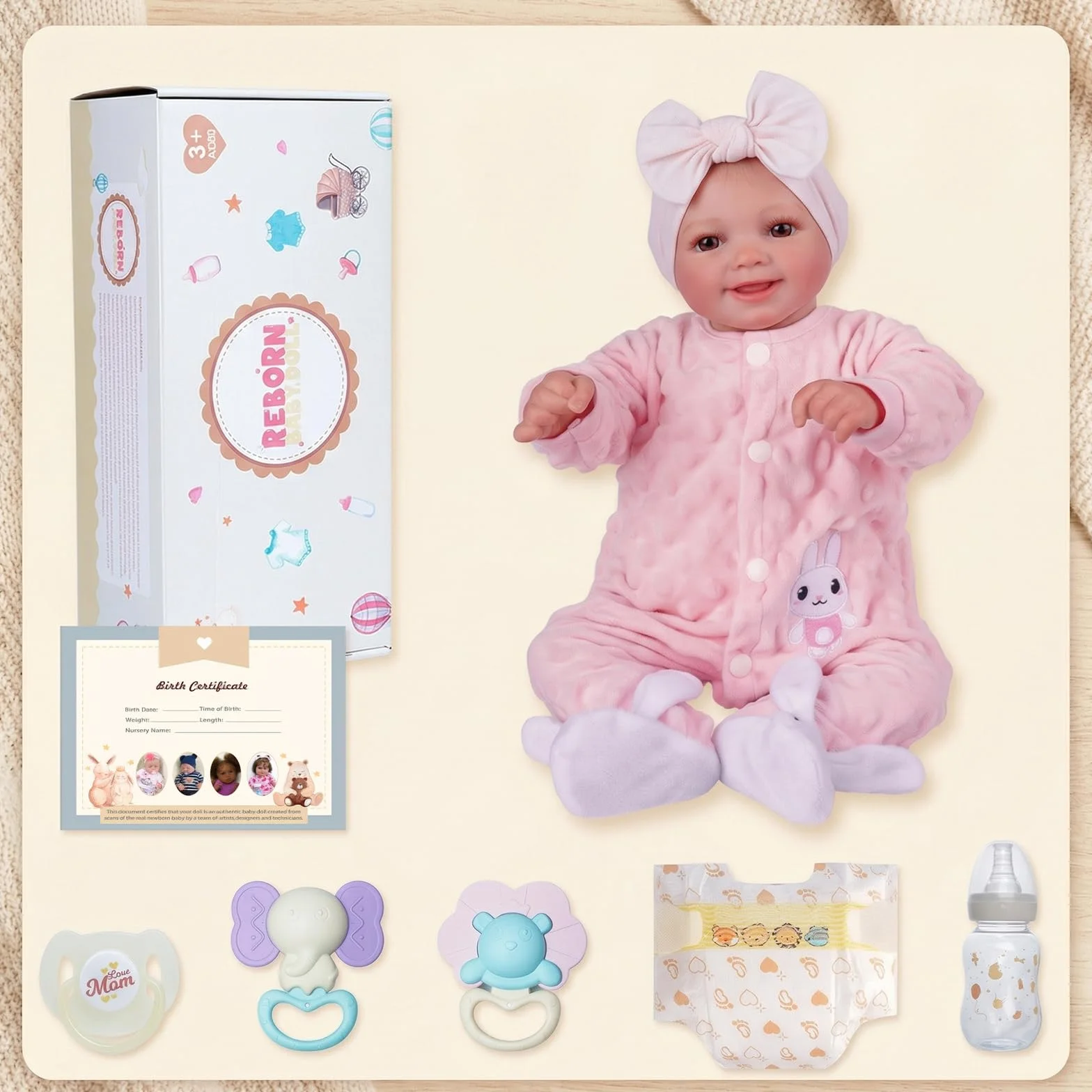 BABESIDE Rinato Bambino Bambole Sunny 17 Pollici Realistica Bambola Neonata Reborn-Baby Doll Corpo Morbido Tessuto Reincarnate Babies Reale Aprire Gli Occhi