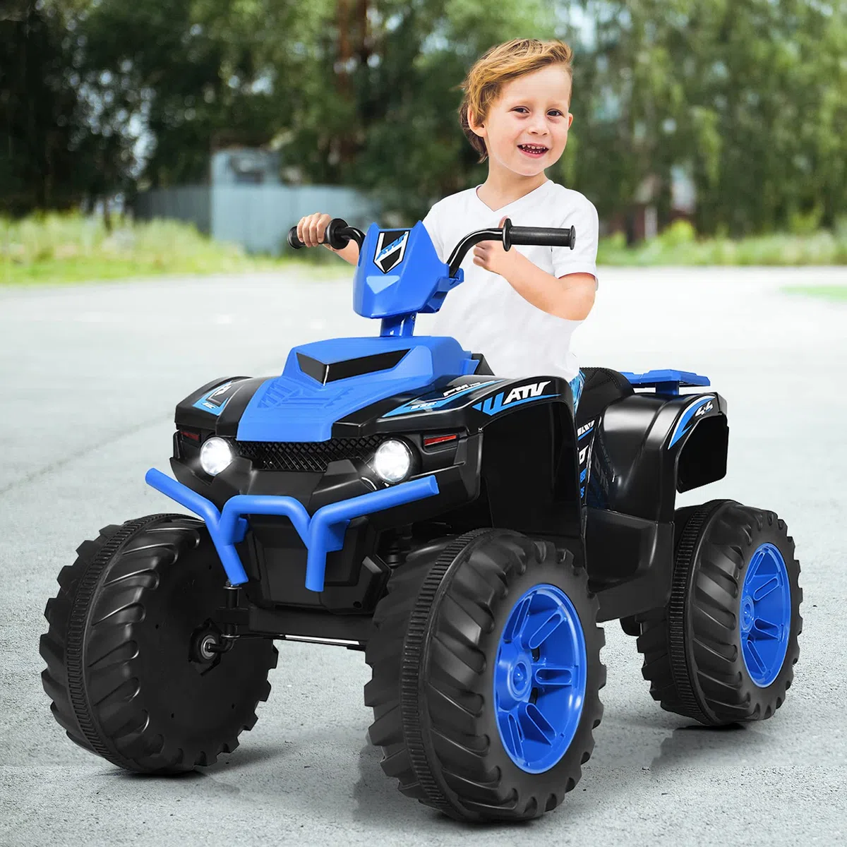 Costway 12V Quad Elettrico per Bambini, Auto Elettrica Cavalcabile con Luci LED e Musica, 5km/h, 3-7 Anni Blu