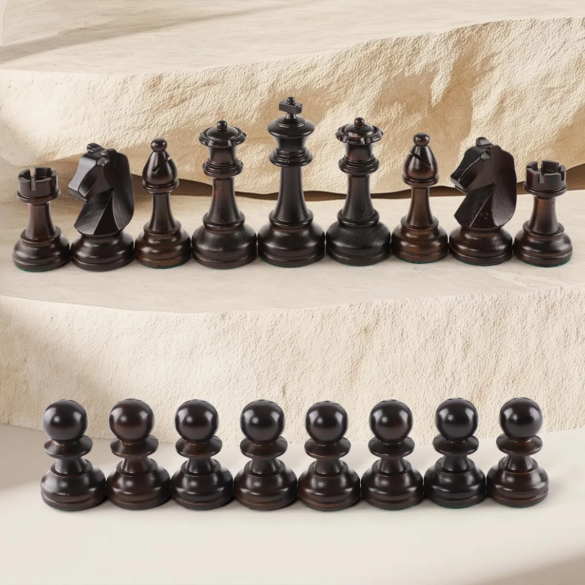 Set di pezzi di scacchi in legno - 32 figure da torneo fatte a mano in legno naturale con re da 9,5 cm - Design lusso Staunton, include sacchetto per il trasporto (senza scacchiera)