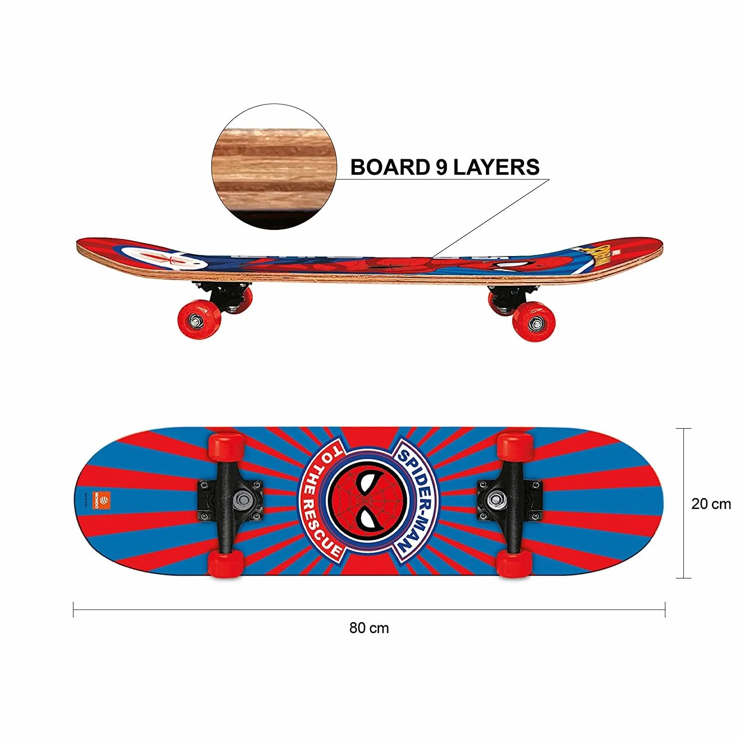 Mondo Toys - SKATEBOARD in legno 9 strati e ruote in pvc per bambini