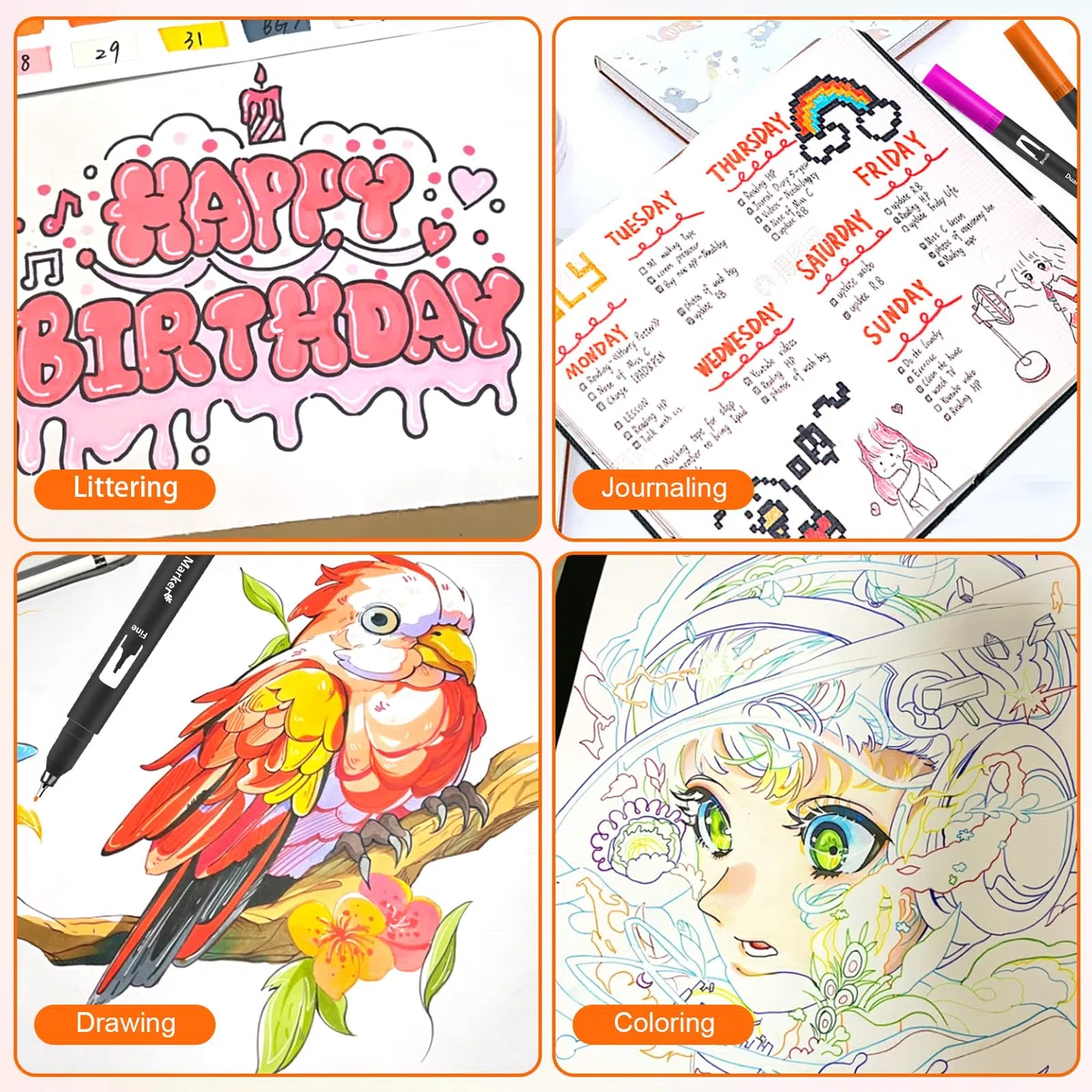 Lyuvie 158 Colori Pennarelli Punta Fine-Set Pennarelli Doppia Punta Brush Pen Lettering con custodia Nera,Pennarelli Acquerellabili per Adulti Bambini Disegni Colorare Lettere Pasqua Natale