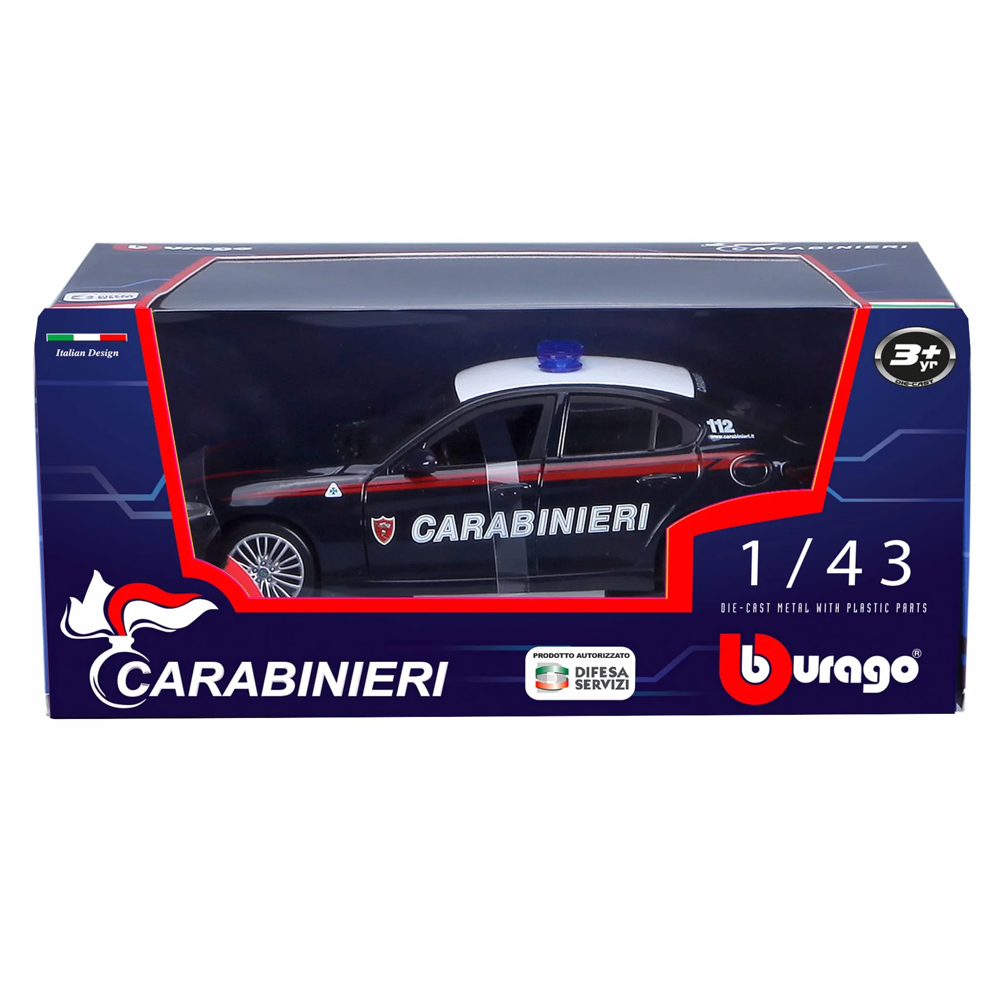 BBURAGO - Auto Carabinieri - Modellino Realistico Auto in Scala 1:43 (Scelta Casuale tra i Modelli Disponibili), Licenza Ufficiale Arma dei Carabinieri, Età consigliata 3+ Anni