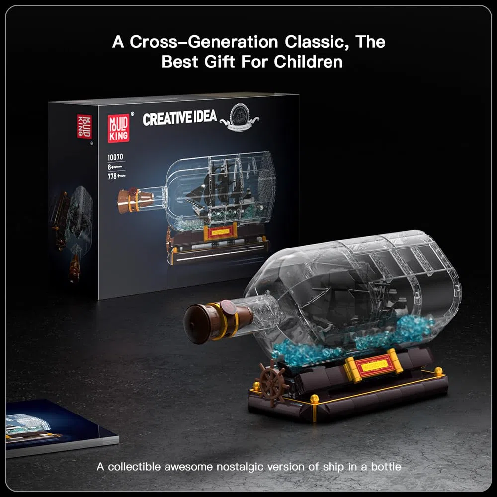 Mould King 10070 Nave pirata in bottiglia Mattoncini da costruzione Black Pearl Veliero Morsetto da costruzione Modello di nave da collezione per bambini dagli 8 anni in su (778 pezzi) (MK10070)
