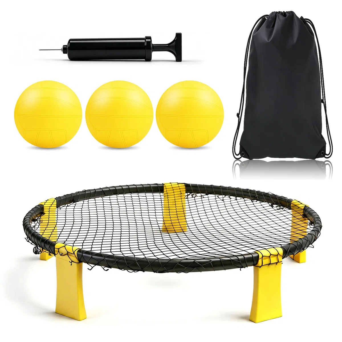 Set Roundnet Completo con 3 Palline, Rete, Pompa e Borsa da Trasporto, Gioco da Spiaggia e Giardino per 2-6 Giocatori