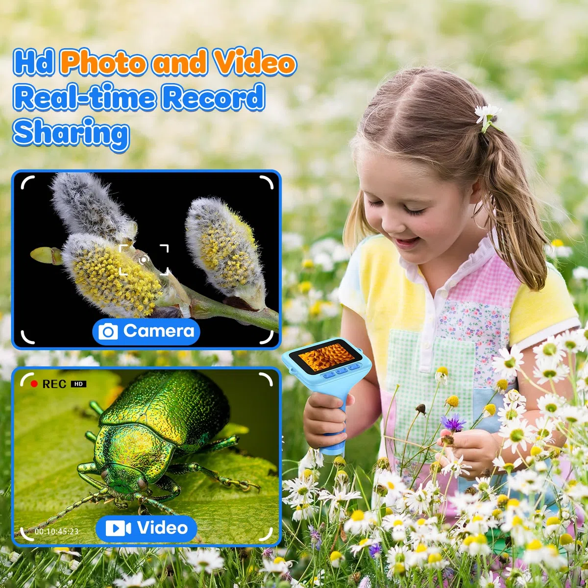Microscopio Digitale Portatile Bambini: Schermo da 3,0" 1000X Ricaricabile Microscopio Portatile - 5 Lamine Vetro Lab per Bambini Esploratori 6-12 Anni, Viaggio Scienza Casa