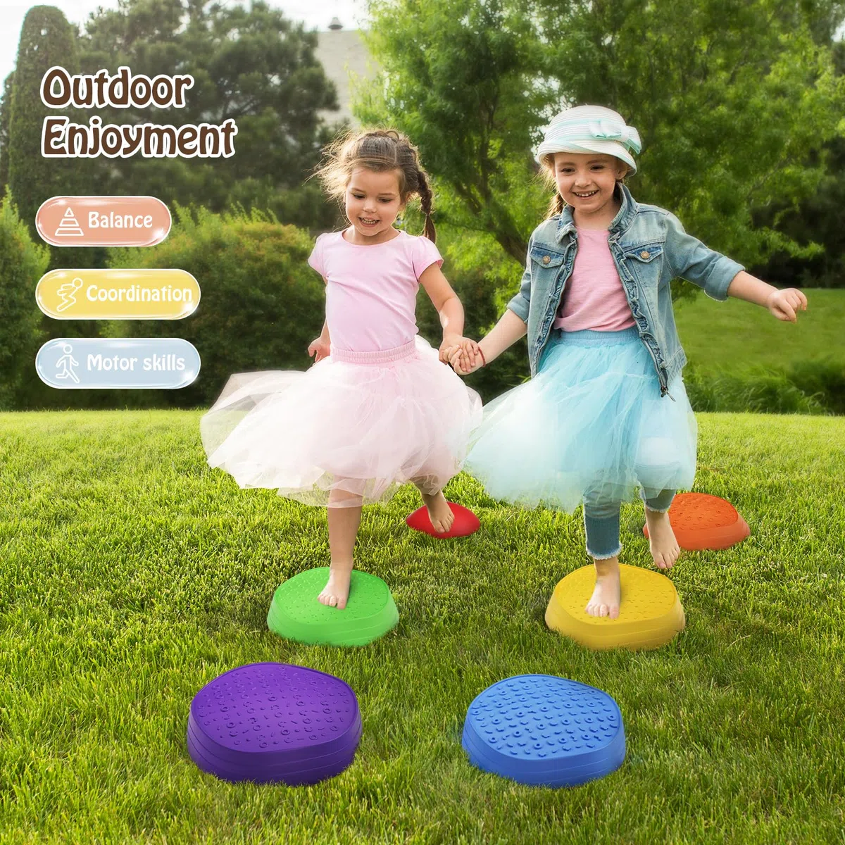 6pcs balance board bambini equilibrio pietre impilamento bambini gioco pietre promuove la coordinazione equilibrio per interni ed esterni percorsi ad ostacoli, giocattoli sensoriali