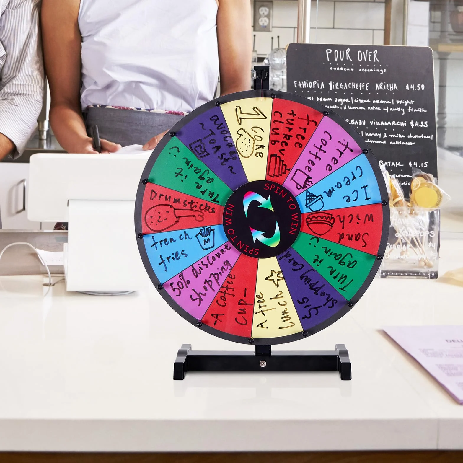 VEVOR Ruota della Fortuna 457 mm, Ruota della Lotteria a Secco, Ruota Fortuna 14 Slot, con 2 Indicatori, Rotazione Liscia e Gioco del Bingo Equilibrato, Gioco per Feste in Salone Carnevale