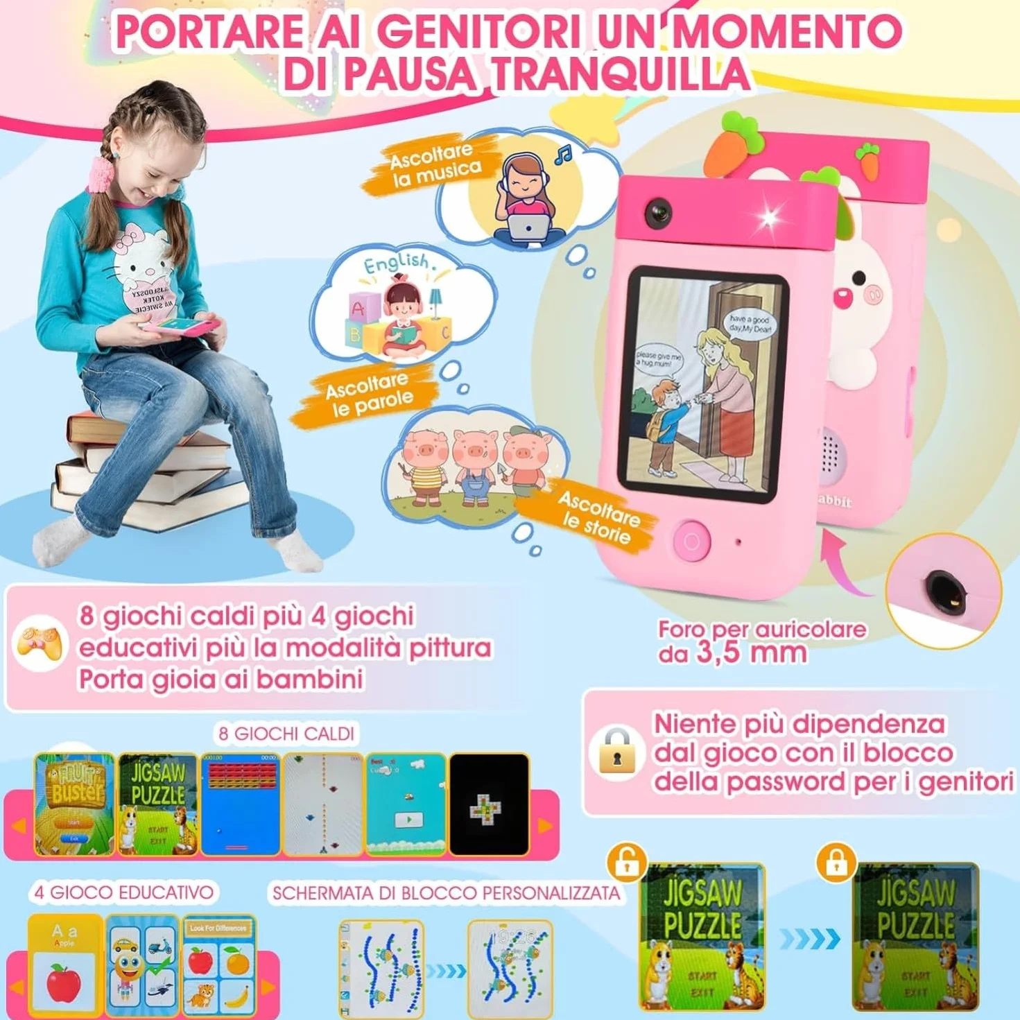 ARNSSIEN Macchina Fotografica Bambini, 180° Obiettivo,Video 1080P con Custodia Silicone, fotocamera per bambini per 3 4 5 6 7 8 anni, ragazze, ragazzi, regalo di Natale e compleanno per bambini, A200