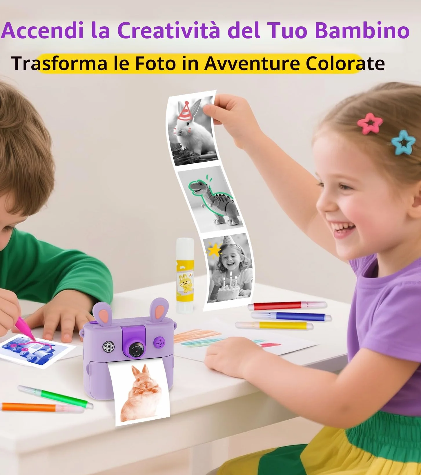 ORGSTA Macchina Fotografica Bambini Istantanea Fotocamera Digitale Stampa Foto dal Cellulare Stampante Fotografica Regali per Bambina Bambino 3-12 Anni