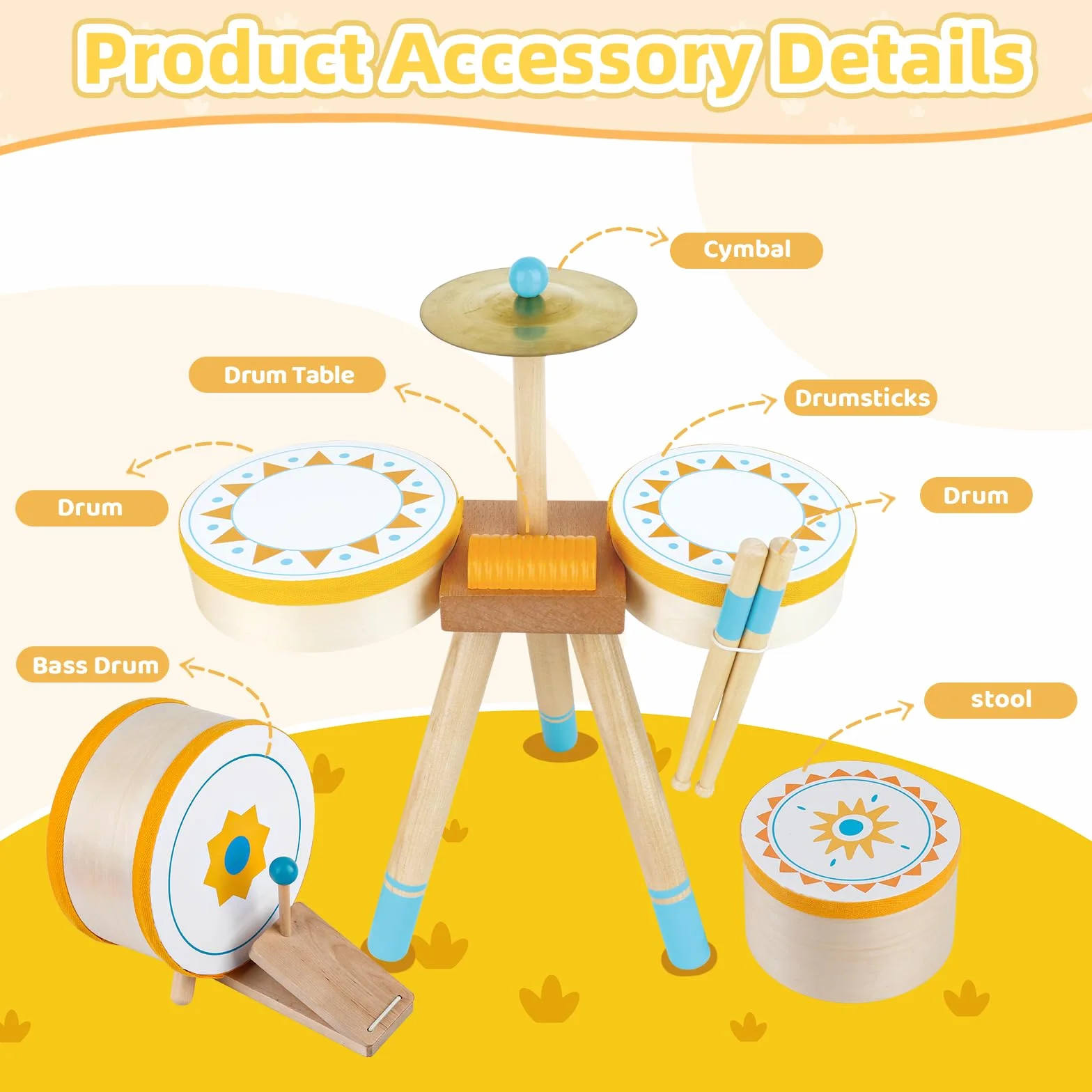 Tamburo Montessori per Bambini 1+ Anno | Set di Tamburi Educativi in Legno per Bambini 1-3 Anni | Strumenti Musicali per Neonati, Regalo Perfetto per Compleanno/Natale per Ragazzi e Ragazze