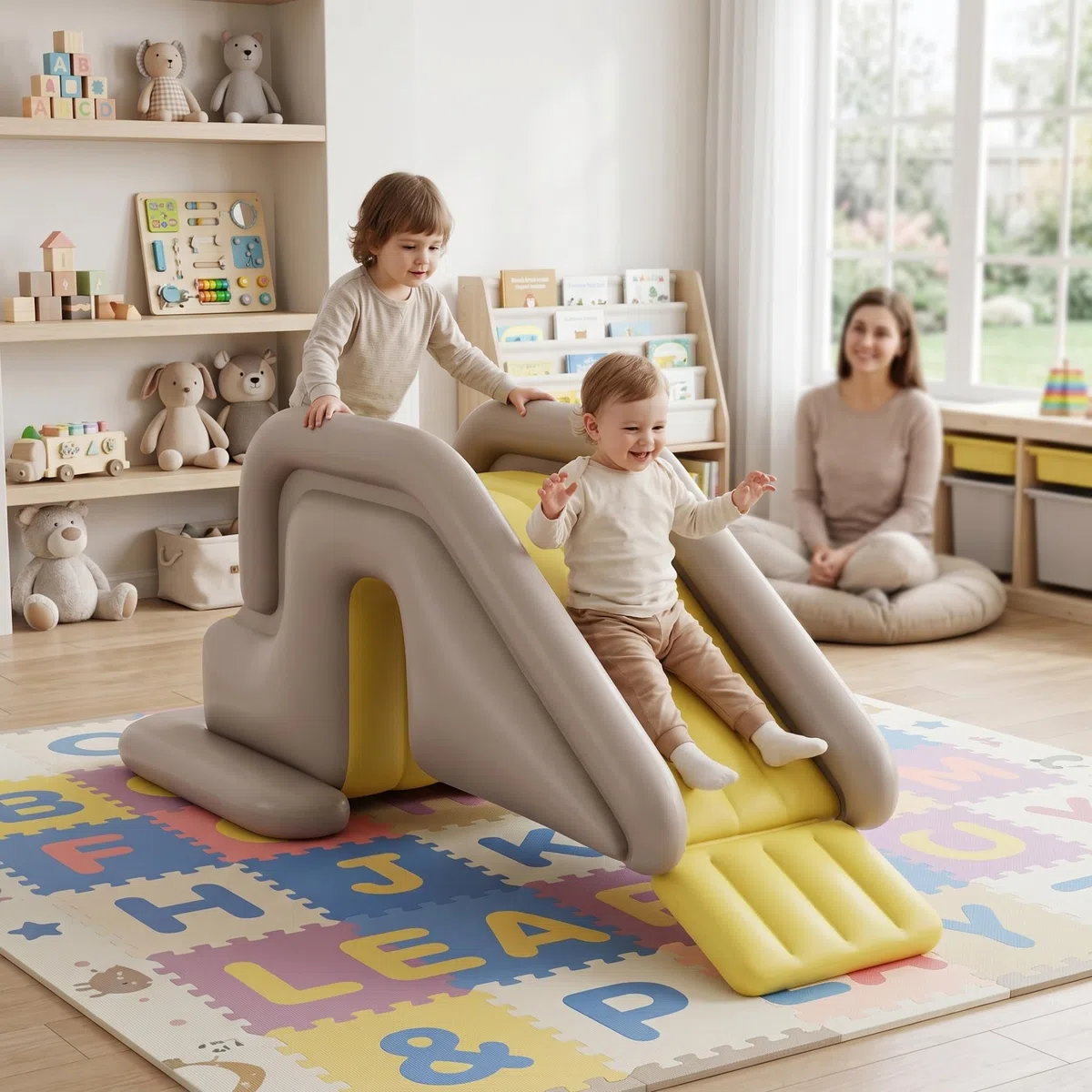 Scivolo Gonfiabile per Piscina con Pompa a Pedale, PVC per Interni/Esterni, Base Riempibile con Acqua