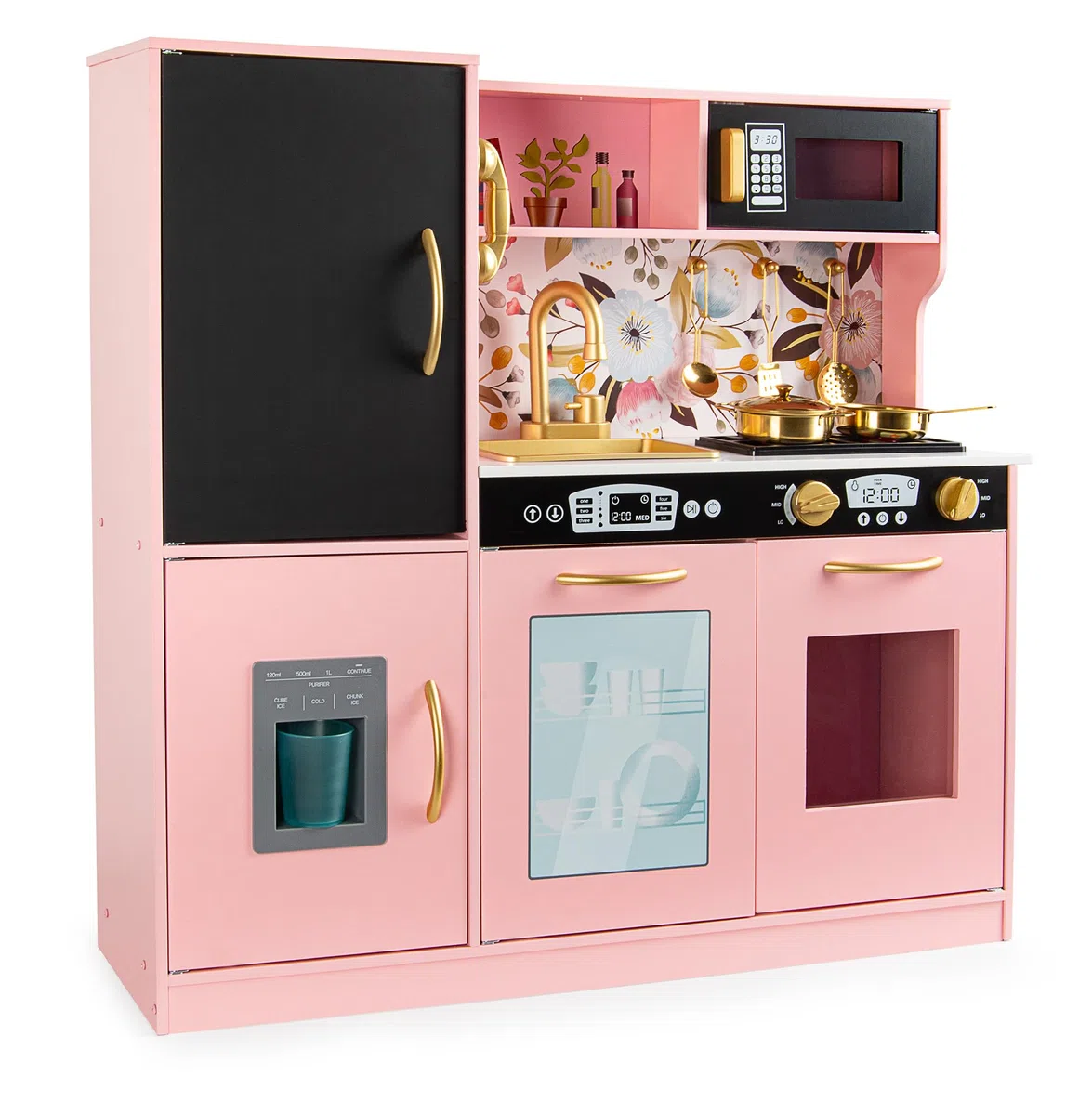 Leomark Cucina in legno per bambini MEMO PINK con tanti funzioni Ideale gioco per avventure culinarie creative per i piccoli chef impara ad preparare primi secondi e dolci Dimensioni 83x24x80 cm.
