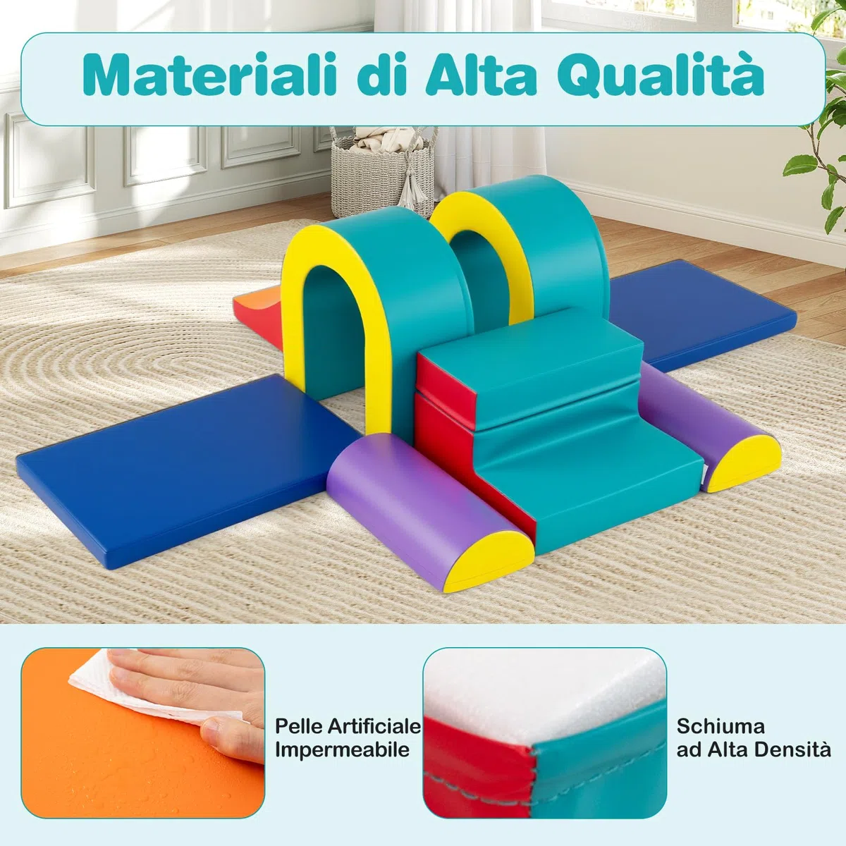 COSTWAY Set di 10 Blocchi da Arrampicata in Schiuma, Palestra da Gioco in Morbida Pelle Sintetica, Strutture Leggere per Scalare, Arrampicarsi, Scivolare, per Bambini 1+ Anno (Verde)