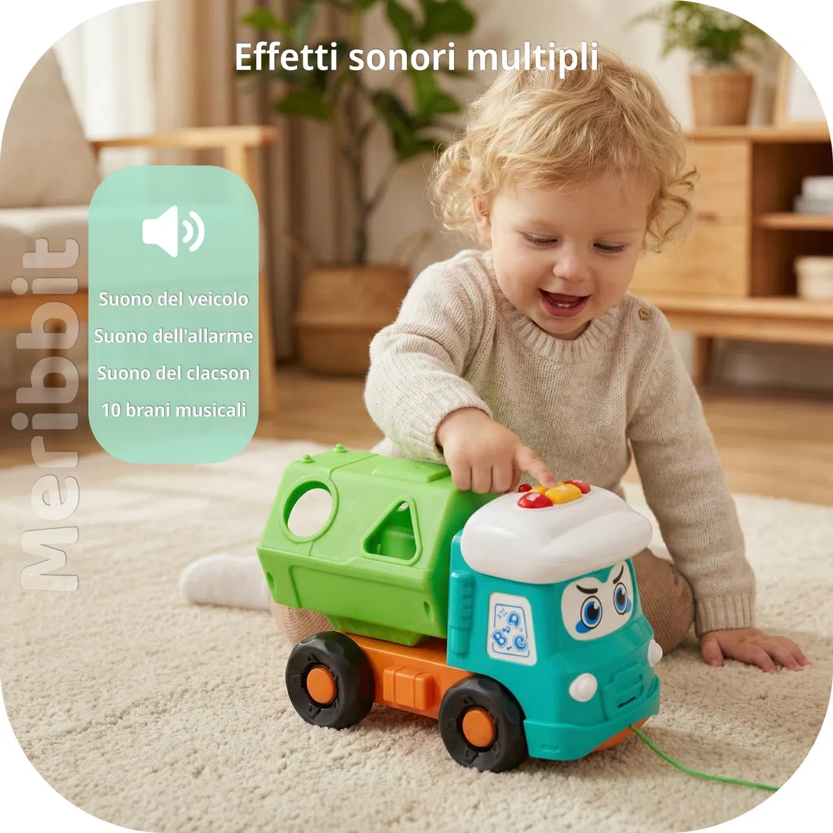 Macchinine per Bambini Camion Giocattolo 1 Anno in Su con Forme Geometriche Suoni e Luci Cassone Ribaltabile Corda da Traino Gioco Educativo Sensoriale