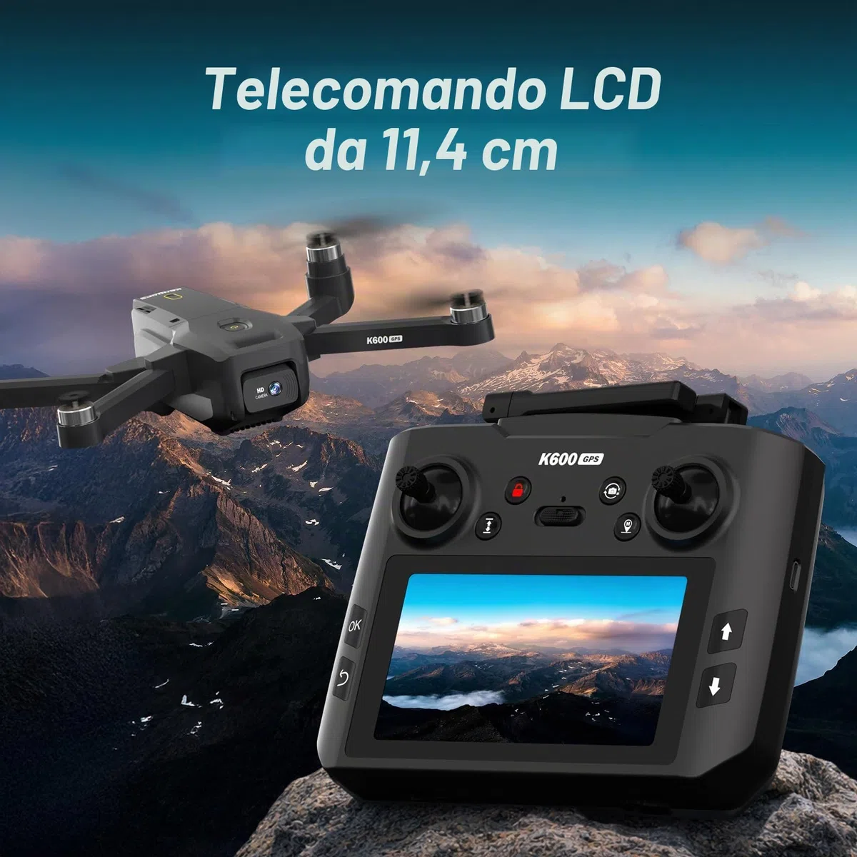 K600GPS Drone con Fotocamera 1080P, Schermo FPV 4,5", Ritorno Automatico a Casa, Seguimi, Motore Brushless, Quadricottero RC Pieghevole per Adulti, Bambini e Principianti, Autonomia di Volo 22 Minuti