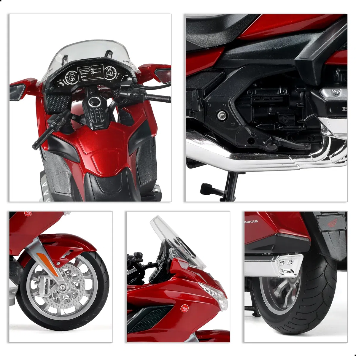 1:12 Modellino di moto giocattolo compatibile per Honda Glodwing metallo pressofuso con modello di moto nessun assemblaggio richiesto mini regalo pronto per adulti (rosso)