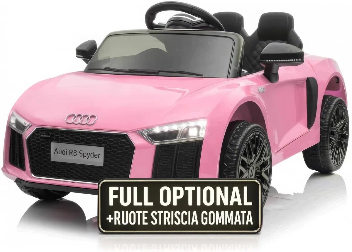 TOYSCAR Macchina Elettrica per Bambini Audi R8 Spyder Full Optional Auto Elettrica per Bambini Telecomandata Sedile in Pelle Porte Apribili Doppio Motore Elettrico 12V Rosa