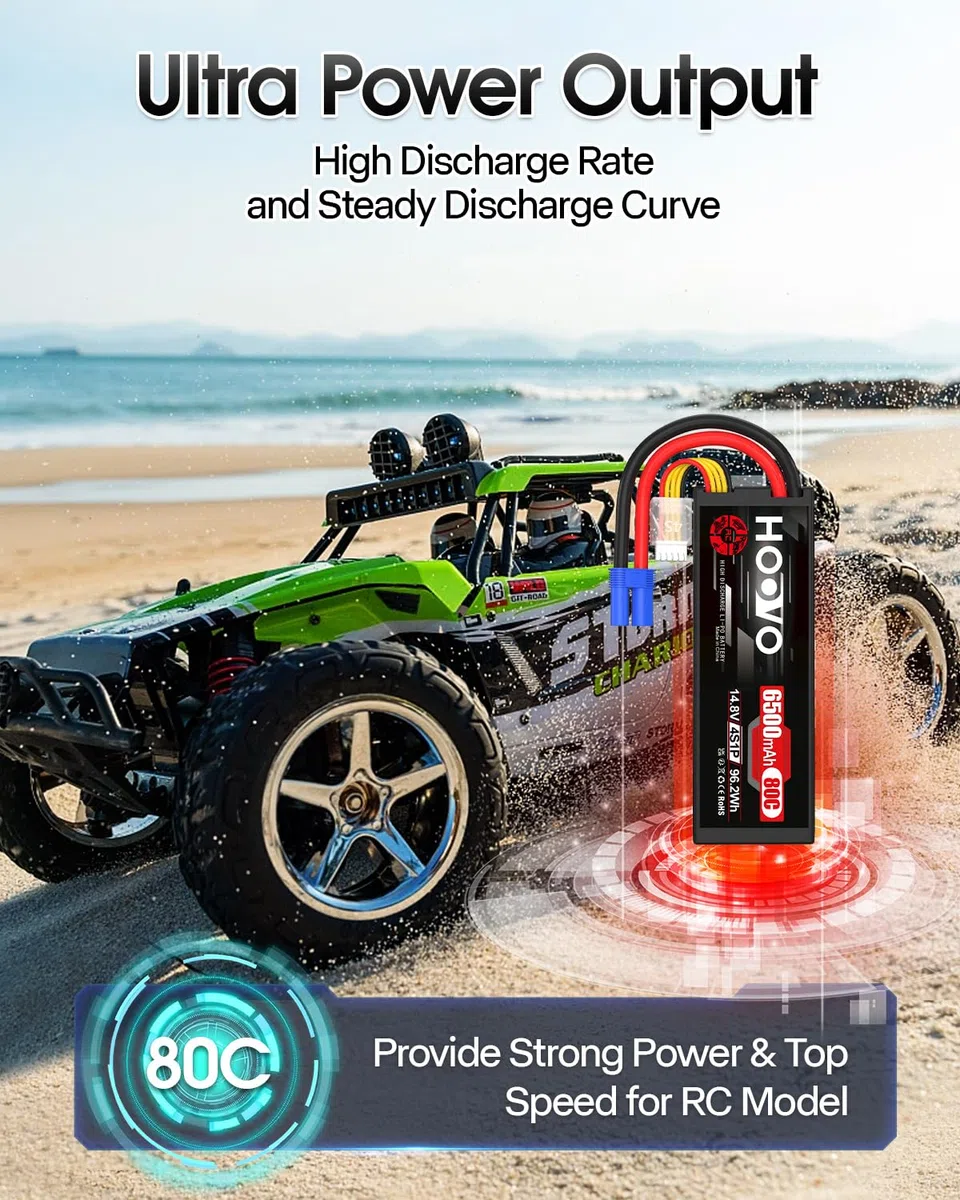 Batteria Lipo 4S 14,8 V 6500 mAh 80 C RC batteria EC5 spina Hard Case ricaricabile HOOVO per RC Auto Camion Buggy Quadcopter Elicottero Aereo Racing Drone (2 pezzi)