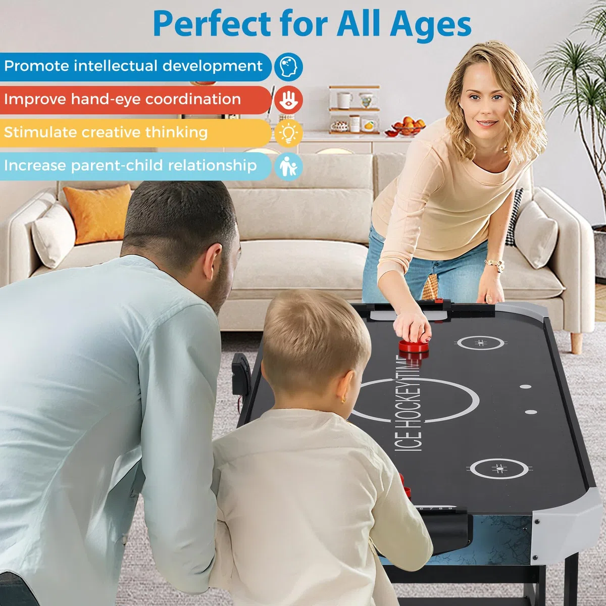 HOMASIS Tavolo da Air Hockey Pieghevole, Gioco Elettronico con Motore 12V e Display LED, 144 x 68 x 79 cm per Bambini e Adulti
