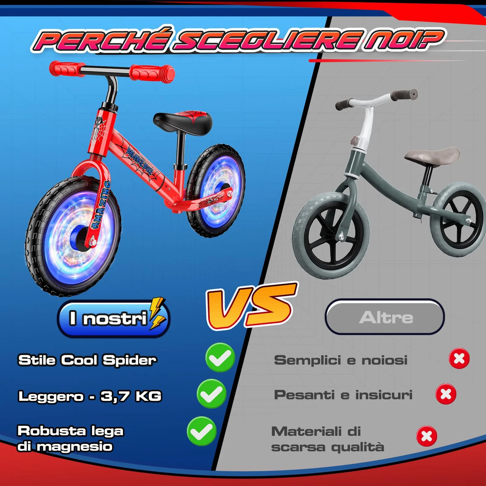 Braxel Bicicletta Bambini Senza Pedali 2-6 Anni, Giocattoli Giochi per Bambini 2 3 4 5 6 Anni Regalo Bambino, Bici Senza Pedali Balance Bike per l'Equilibrio, Manubrio e Sellino Regolabili, Max 35 KG