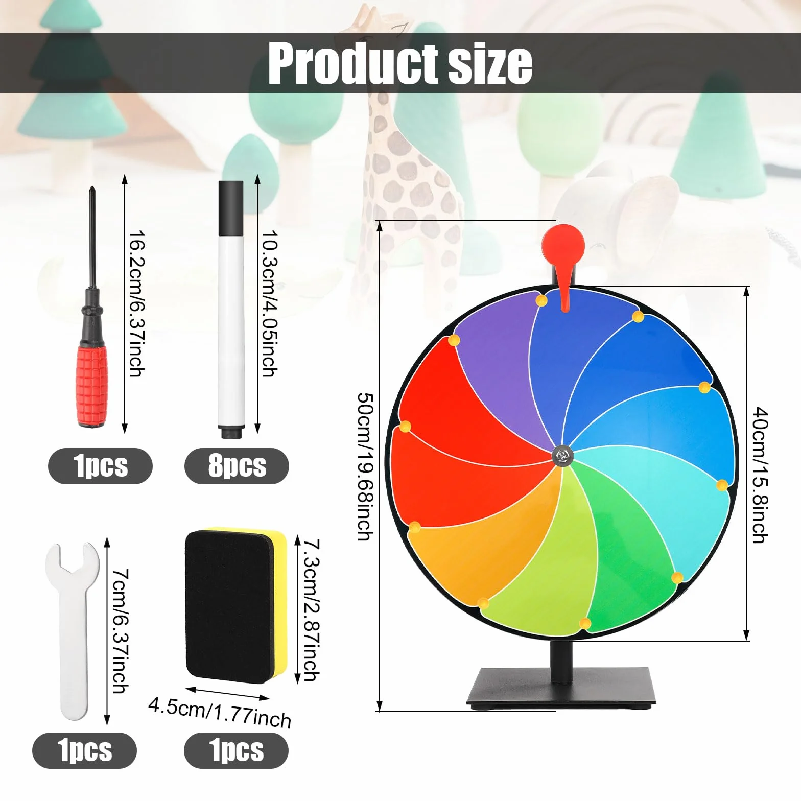 Kit Ruota dei Premi Girevole da 40cm, Ruota della Roulette a 10 Slot Ruota della Lotteria con Supporto Ruota da Tavolo per Carnevale Fiere Vinci Giochi di Giri della Fortuna (Colorato)