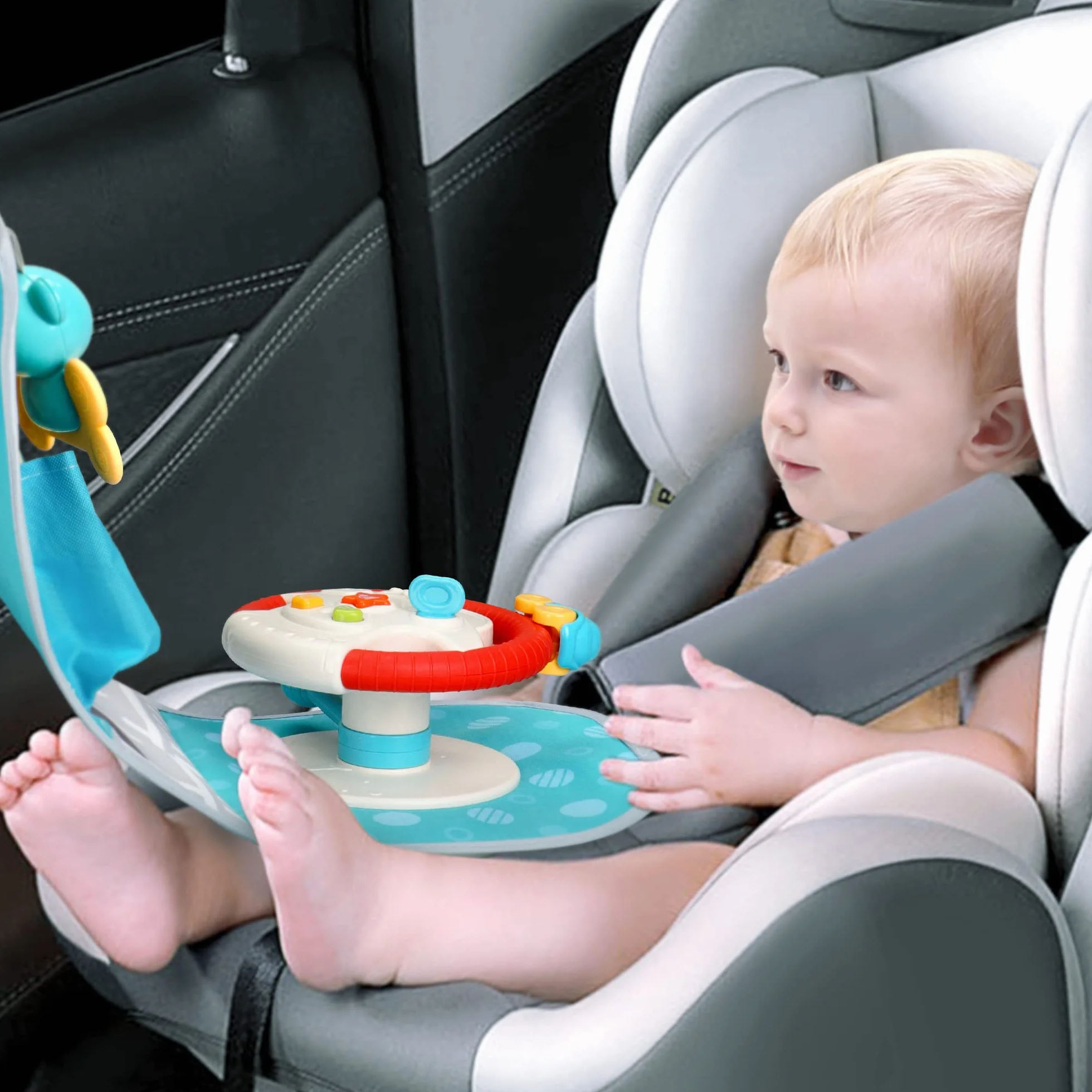 caterbee Giocattoli per Auto per Bambini con Centro del Volante per Giocare e calciare (Volante), 6-36 Mesi