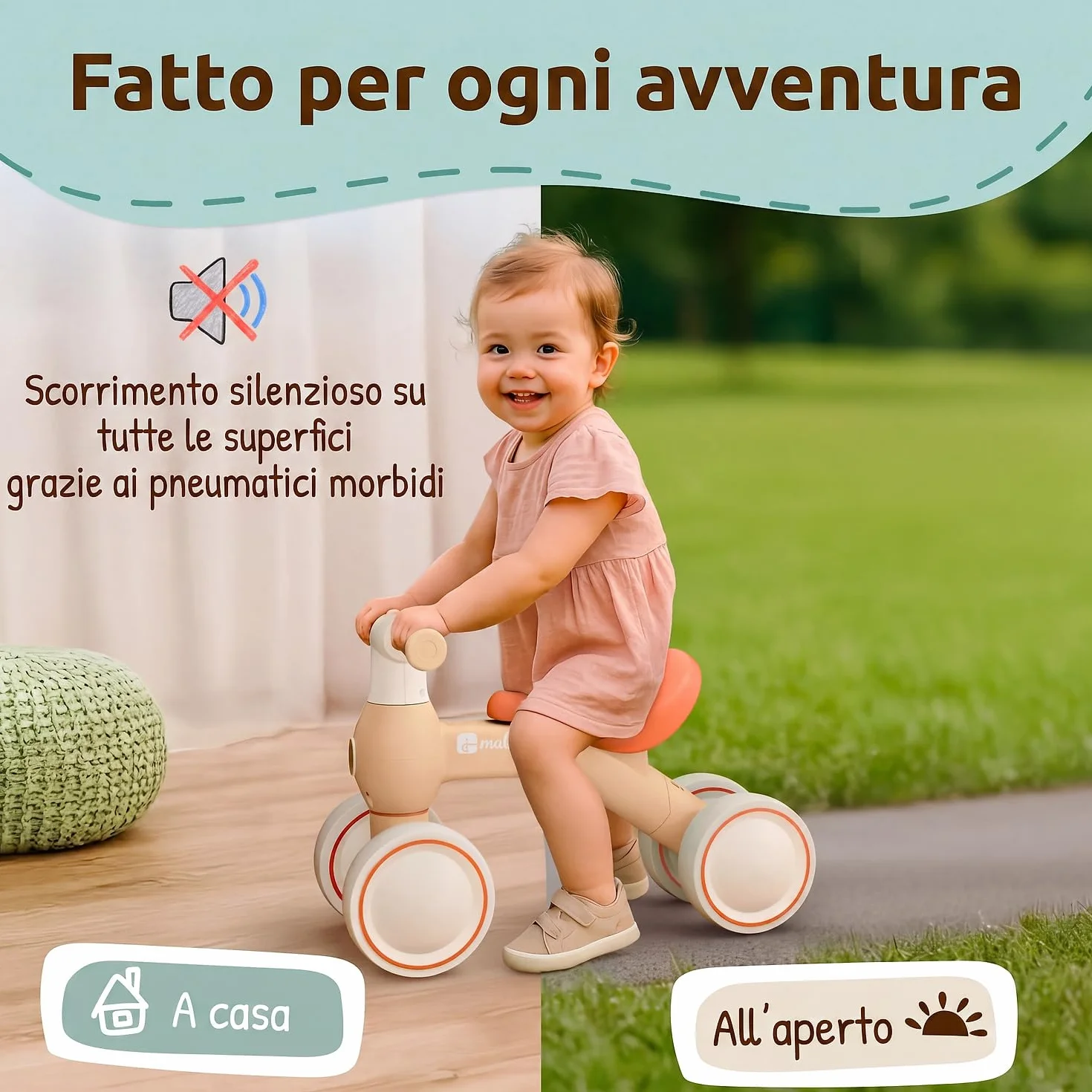 Mallie® Bicicletta Senza Pedali per 1 Anno con cestino - Balance Bike, Regalo Bambino 1 Anno, Bici Senza Pedali 2 Anni, Regalo Bimbo, Regalo Bambina