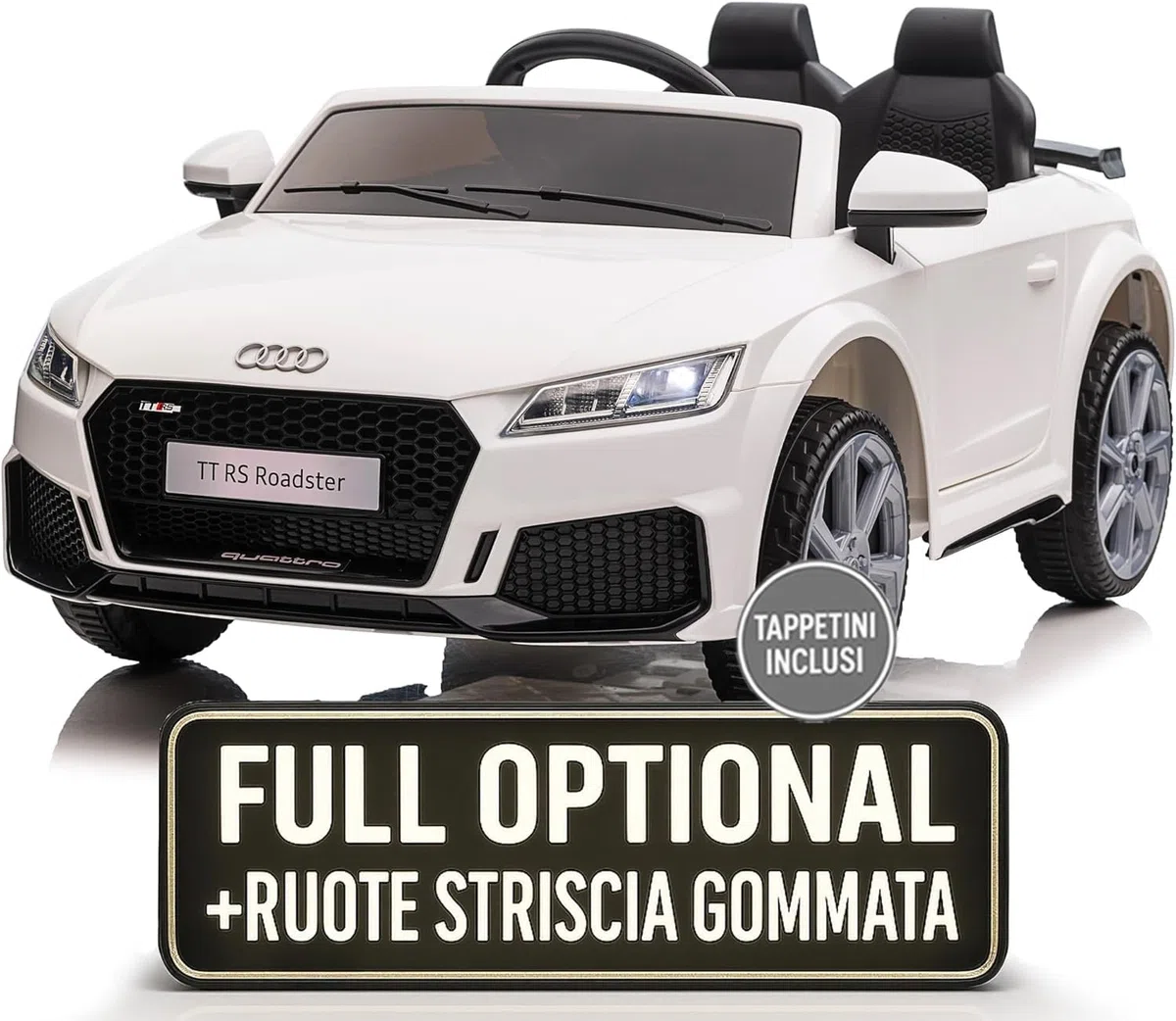 Audi TT RS Roadster Auto Elettrica Per Bambini 12V TOYSCAR Bianca Doppio Motore