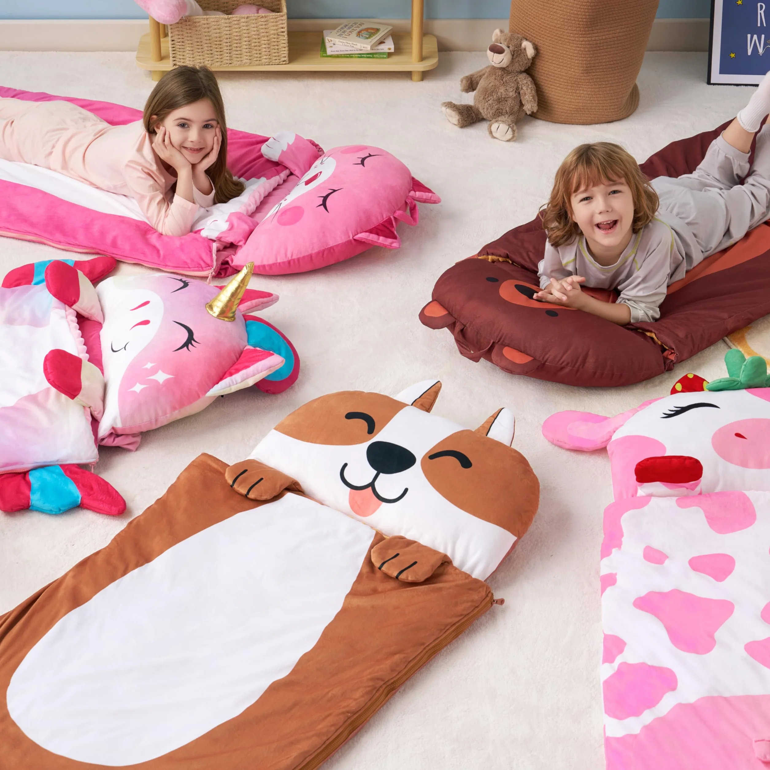 JOIEDOMISacco nanna a forma di orso, 152 x 68 cm, con cerniera, cuscino e coperta, Per bambini dai 3 anni in su, Per bambini e bambine in età prescolare