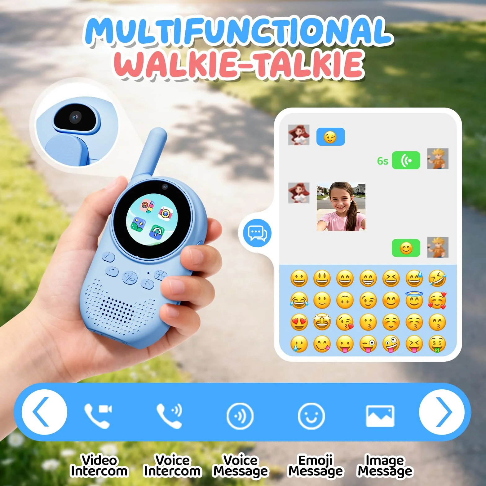 Video walkie talkie bambini, Walkie talkie bambini ricaricabili con telecamera HD & Modificatore vocale, Lungo Raggio, Regalo di Natale per Bambin i dai 3-12 Anni (blu/blu)