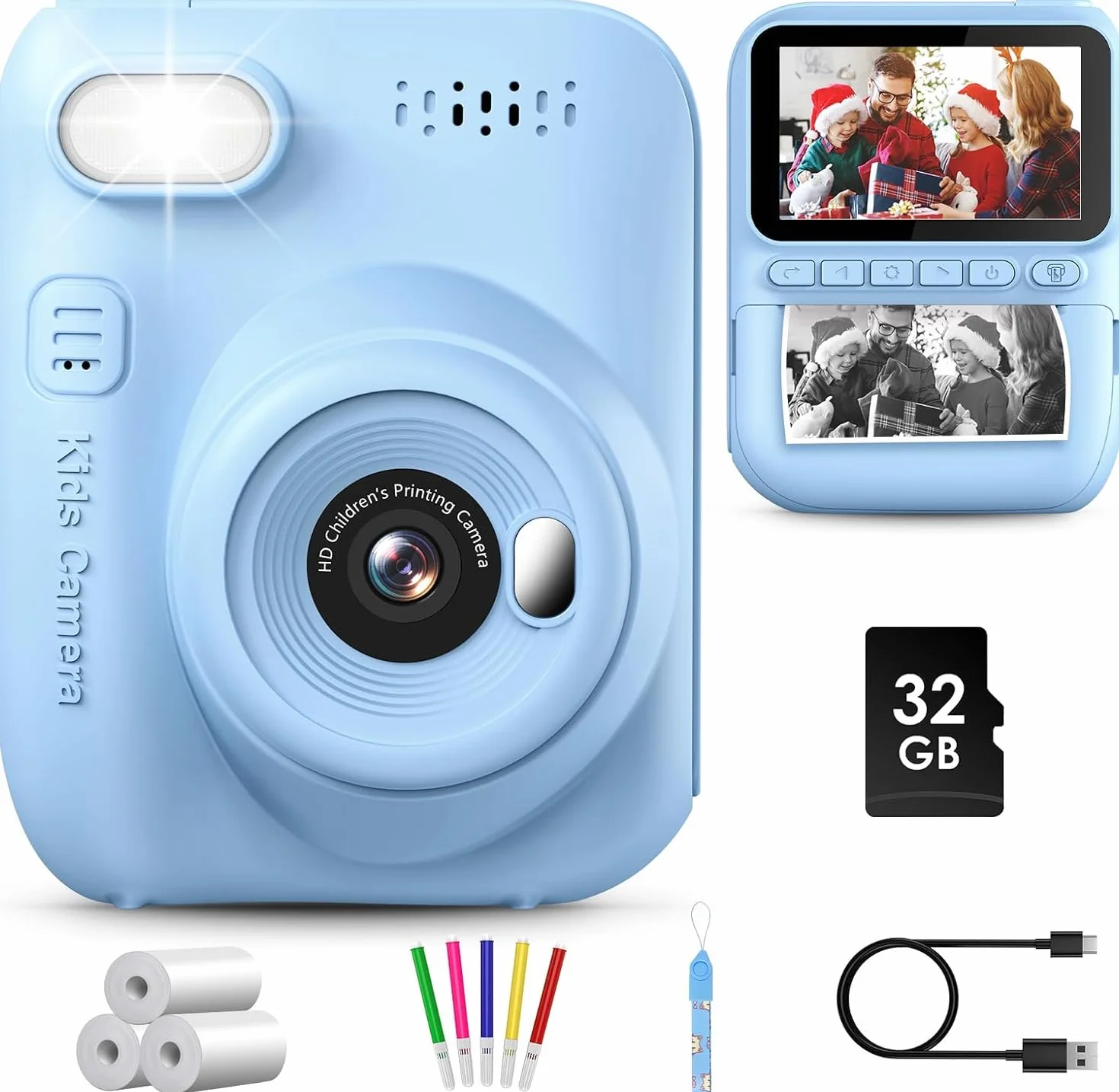 Fotocamera per Bambini, Stampa Istantanea con Schermo HD 3 Pollici, Fotocamera Istantanea per Bambini, Regalo Natale Compleanno Ragazze Ragazzi 3-10 Anni