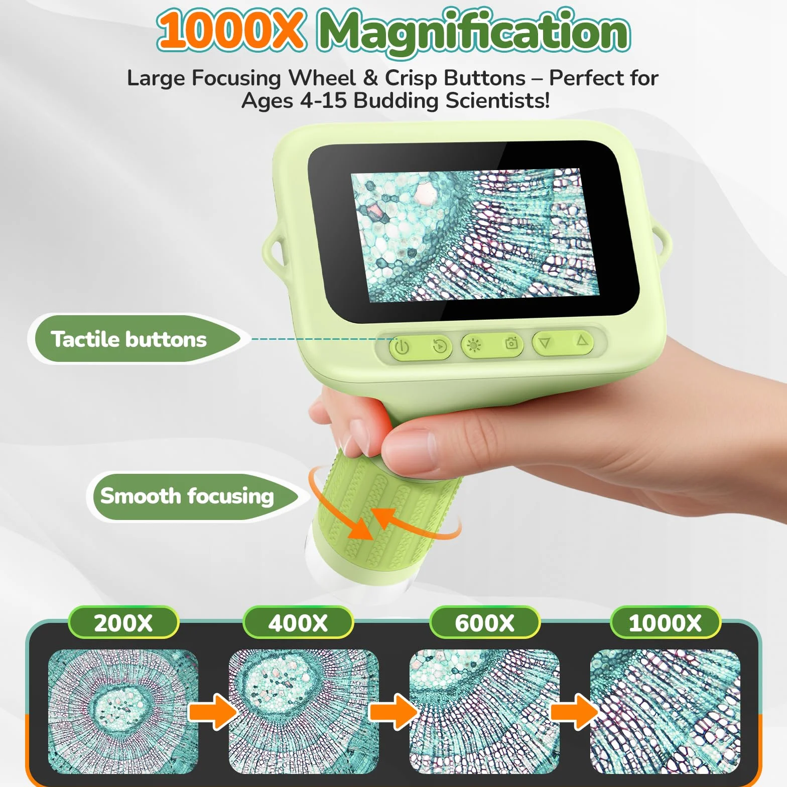 Microscopio Digital con Schermo da 3,0" per Bambini: Mini Microscopio Portatile Ricaricabile 1000X, Lente d'Ingrandimento 4K per Monete e Gioielli, Giocattolo Educativo STEM, Regalo di Natale per