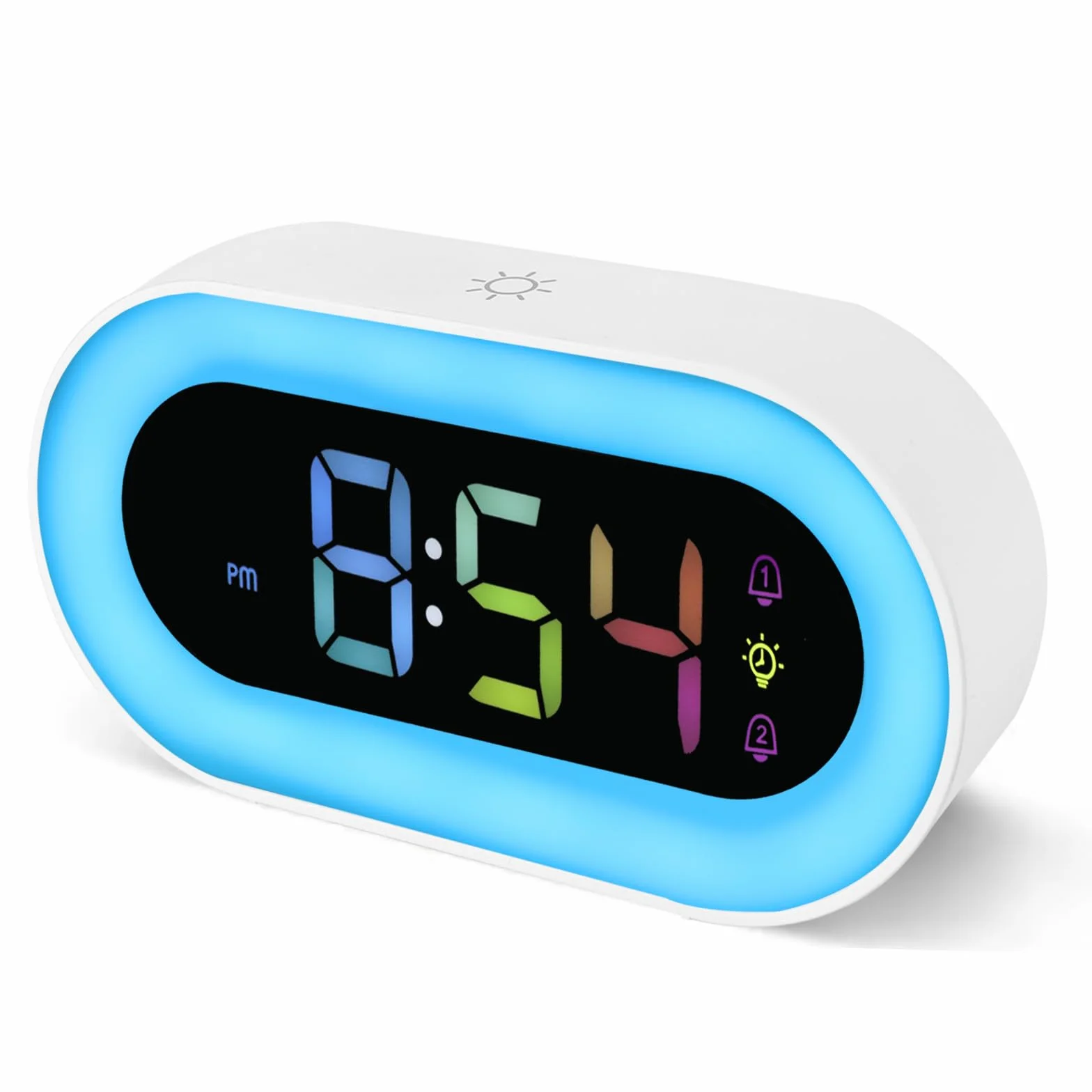 Seutgjie Sveglia Bambina, Sveglia Digitale da Comodino con Batteria USB Ricaricabile 2500mAh 9 RGB Luce Notturna Doppi Allarmi 18 Suonerie Modalità Snooze 12/24 ore Regalo Natale