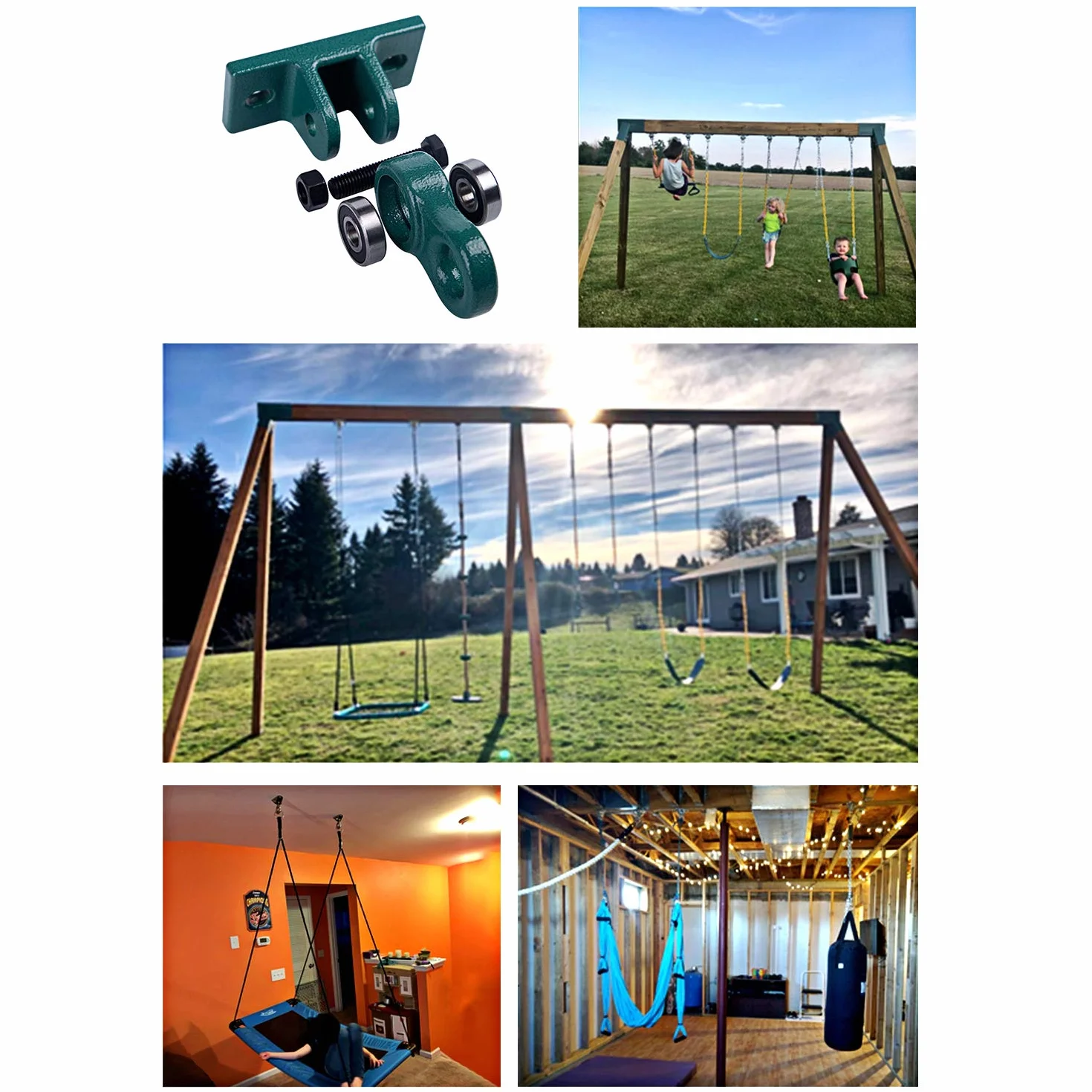 ABUSA Heavy Duty nero altalena ganci viti bulloni inclusi oltre 2.268 kg capacità parco giochi portico yoga sedile trapezio set in legno per interni ed esterni confezione da 2