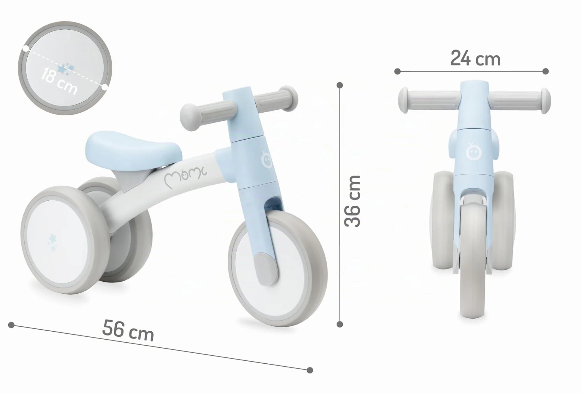 Triciclo senza pedali per bambini MoMi TEDI per bambine e bambini (peso massimo 25 kg), mini bicicletta senza pedali con ruote in plastica resistenti alla foratura, telaio in metallo leggero - 1,2 kg
